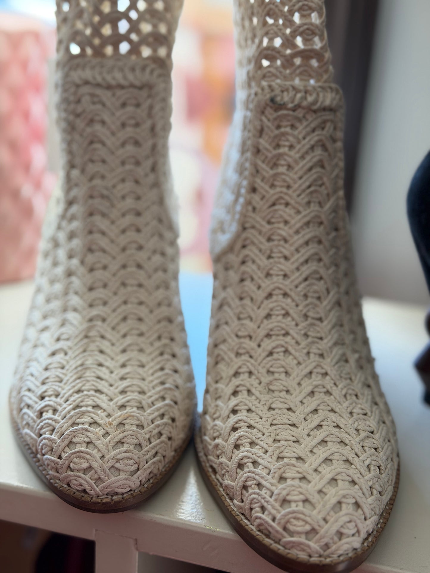 Kelsi Dagger \ Emery Ivory Crochet Booties, 7.5