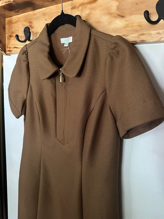 Jade | Textured Brown Collared Short Sleeve Dress