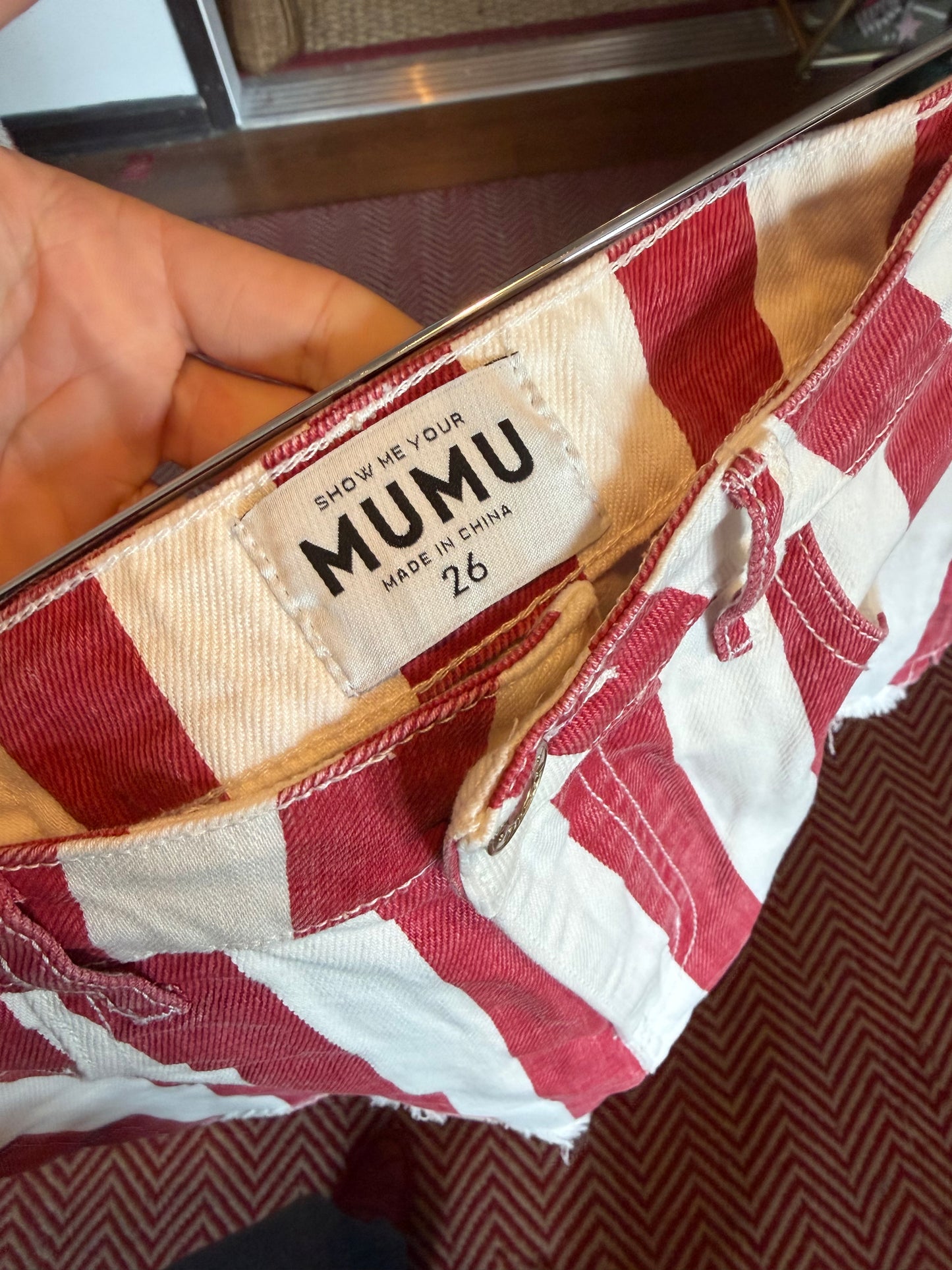 Showmeyourmumu | Striped Denim Shorts, 26