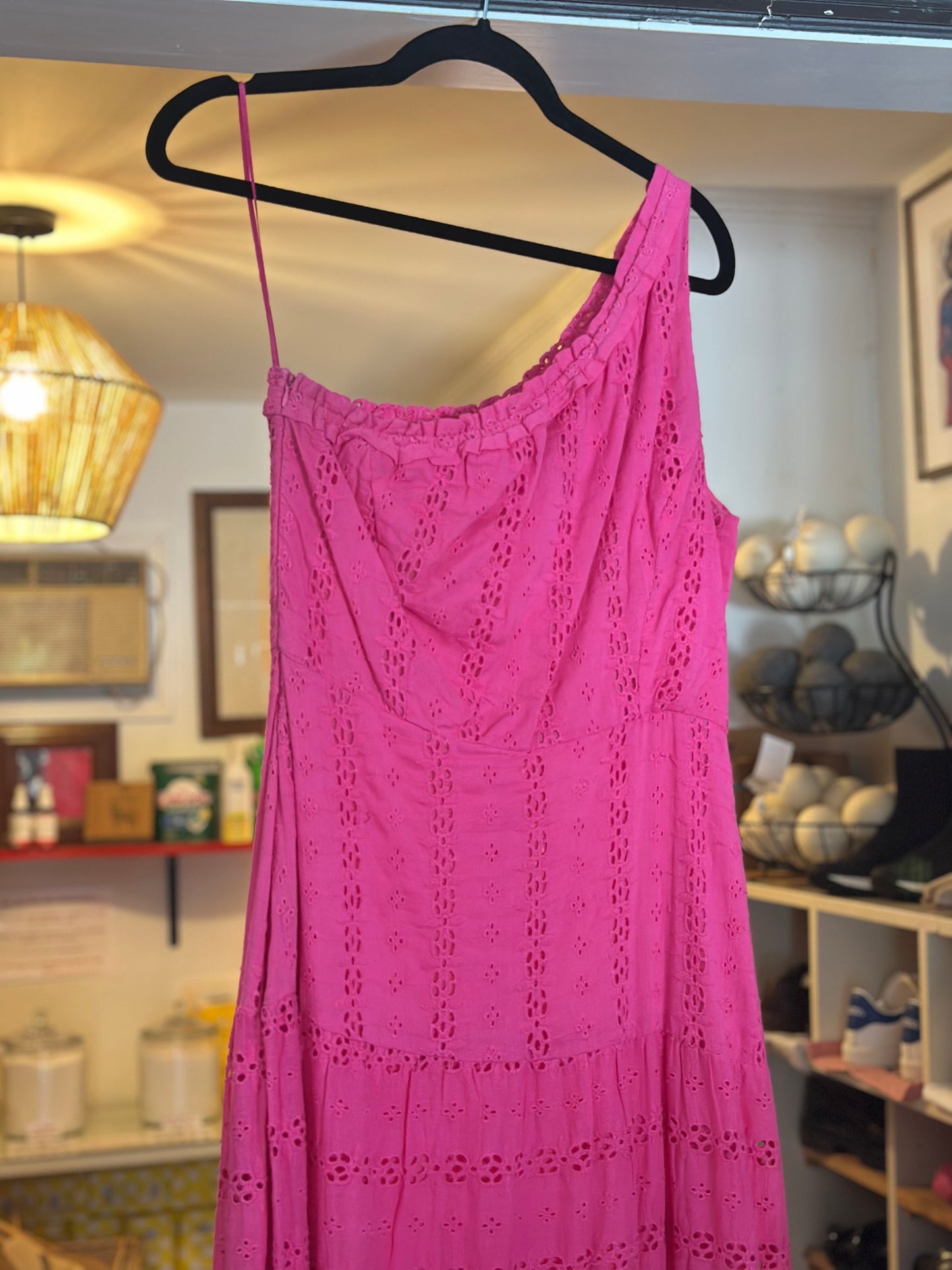 Taylor | Pink Eyelet One Shoulder Maxi Dress
