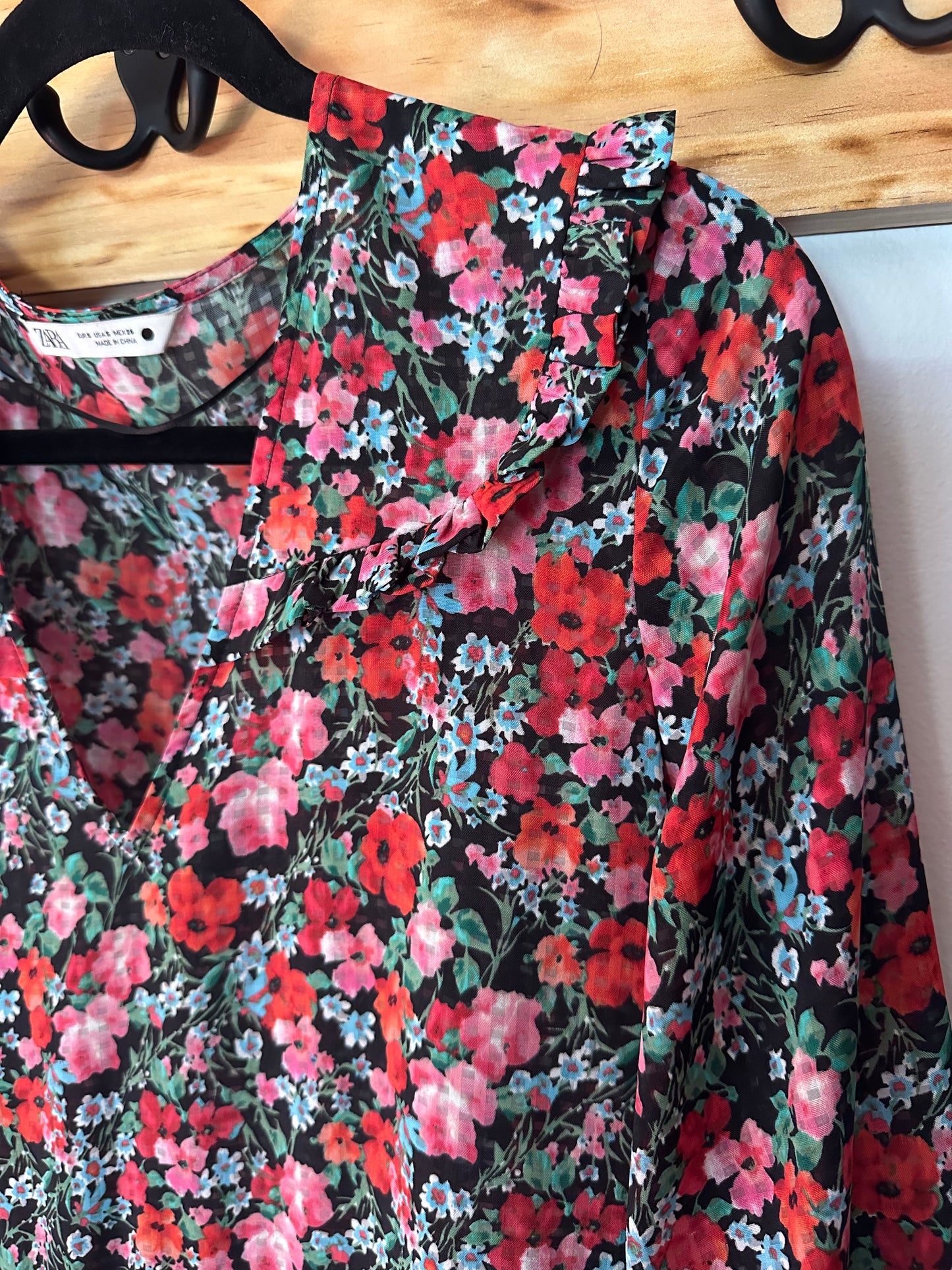 Zara | Semi-Sheer Maxi Floral Dress, S