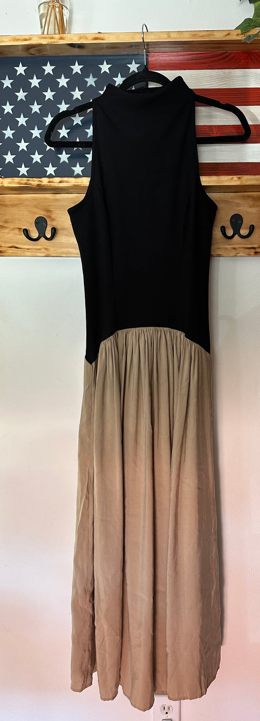 Anthropolgie | Black  / Tan  The Mariana Drop-Waist Maxi Dress by Maeve, XS