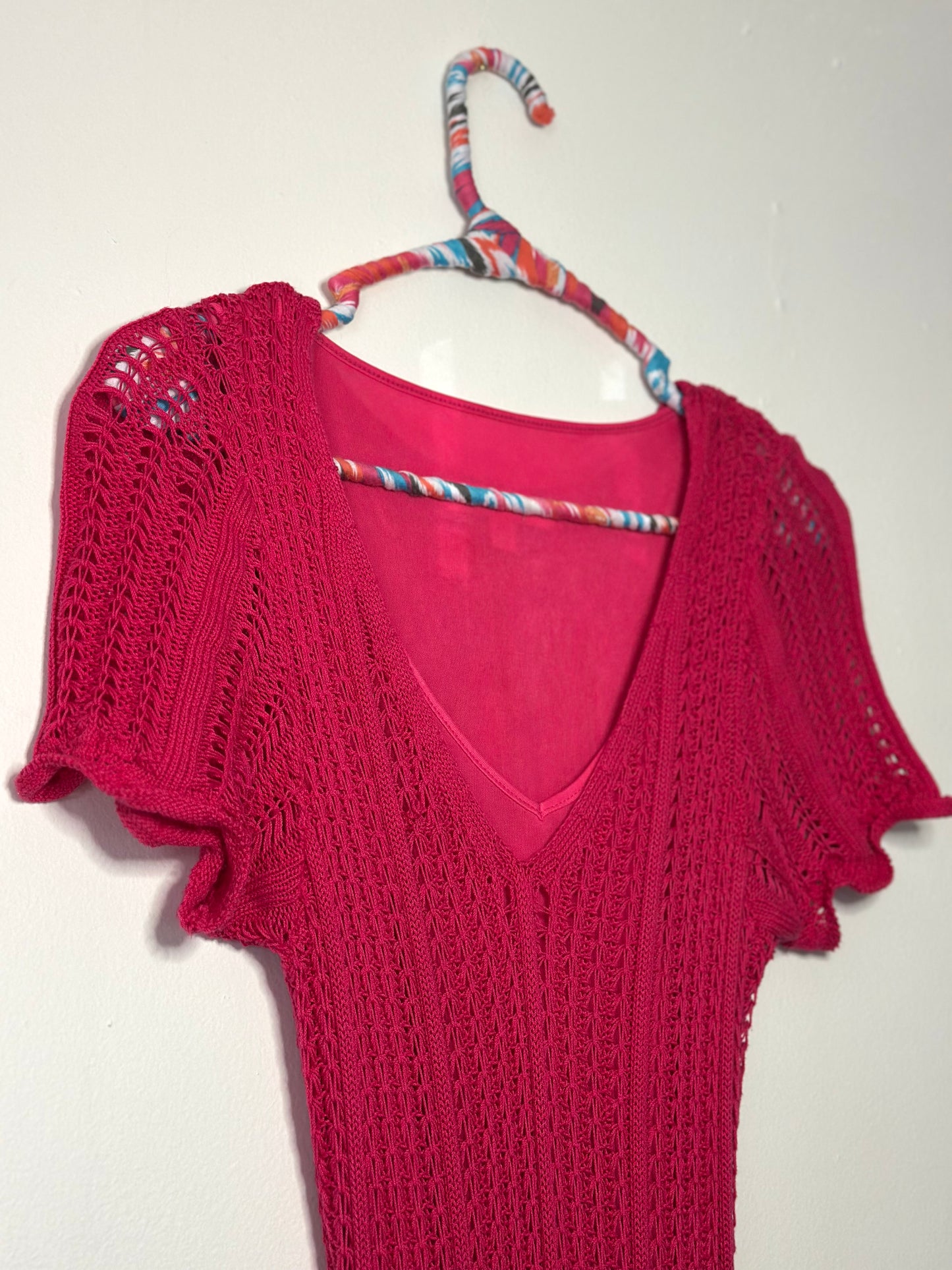Pink Knit/Crochet Midi Dress