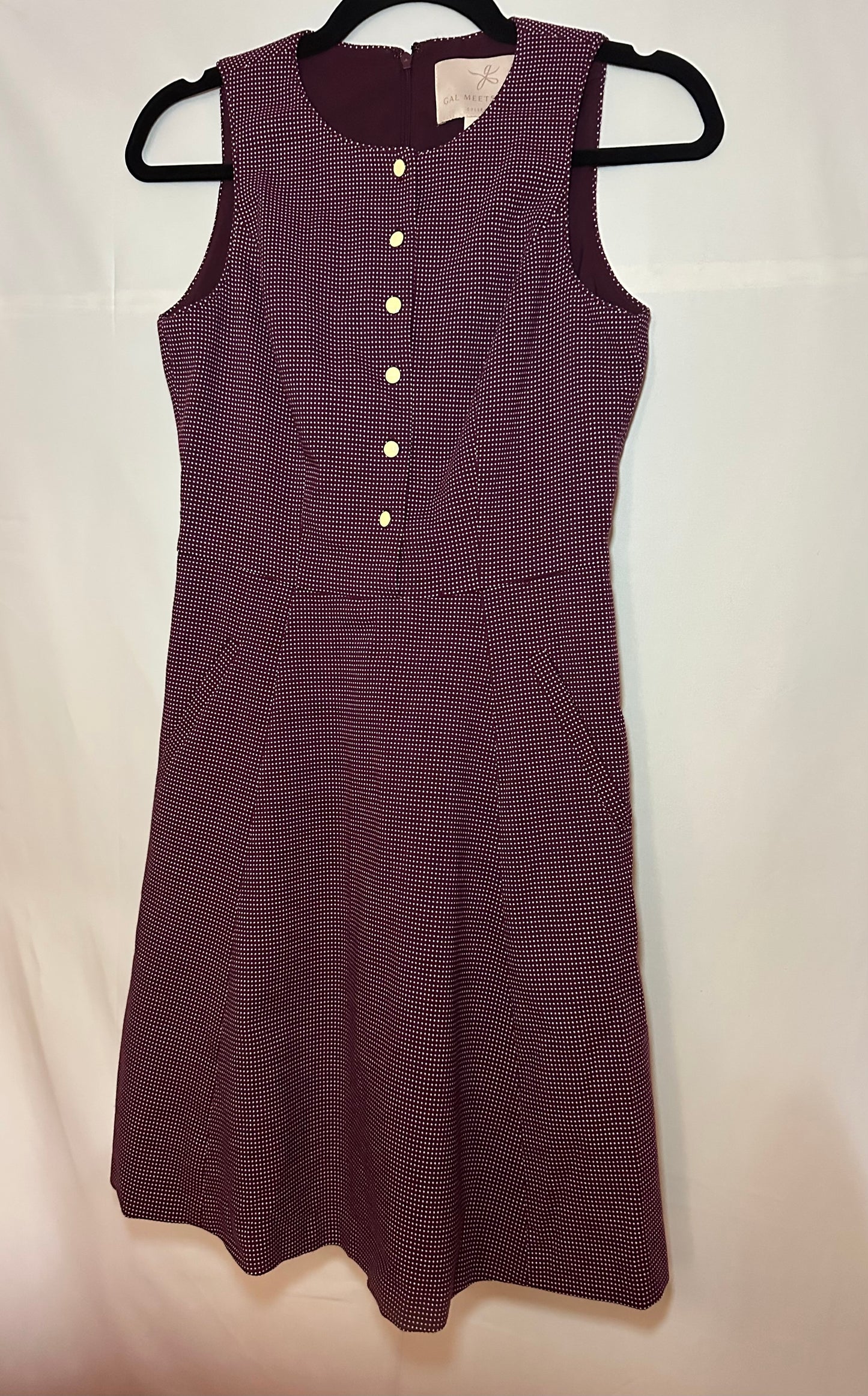 Gal Meets Glam Sleeveless Plum Polka Dot Dress, 0