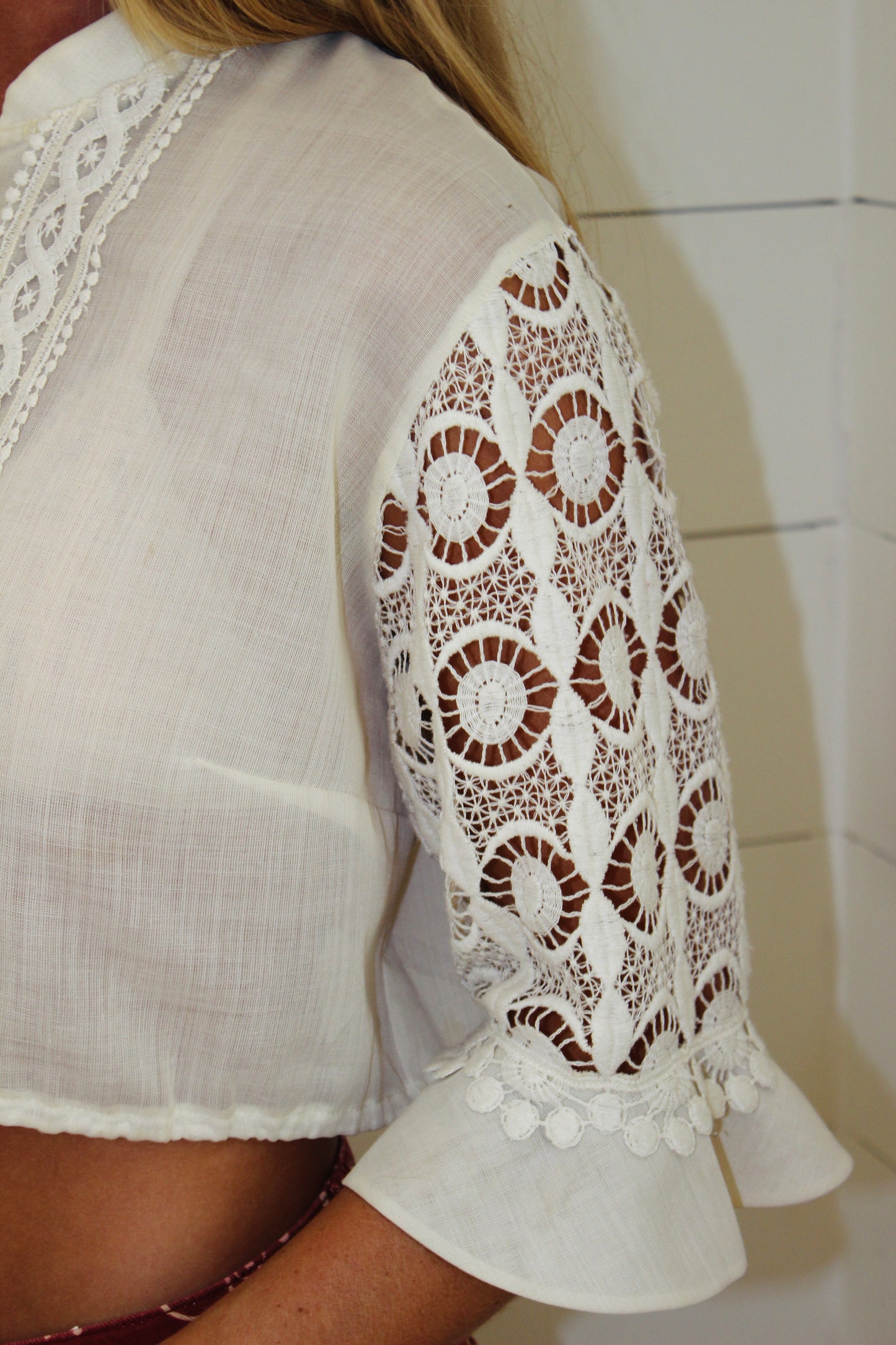Vintage Mixed Button Lace Top, XS/S