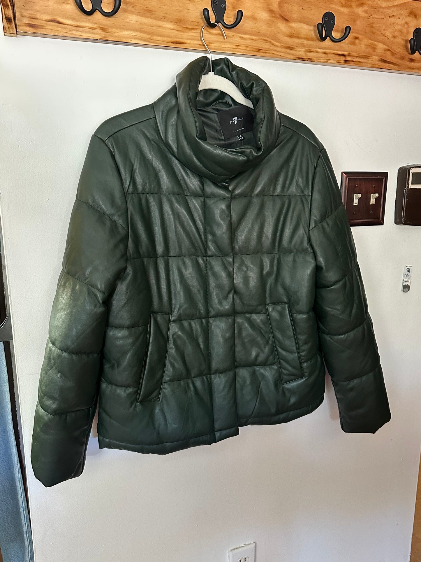 7 For All Mankind Olive/Dark Green Puffer Coat, M