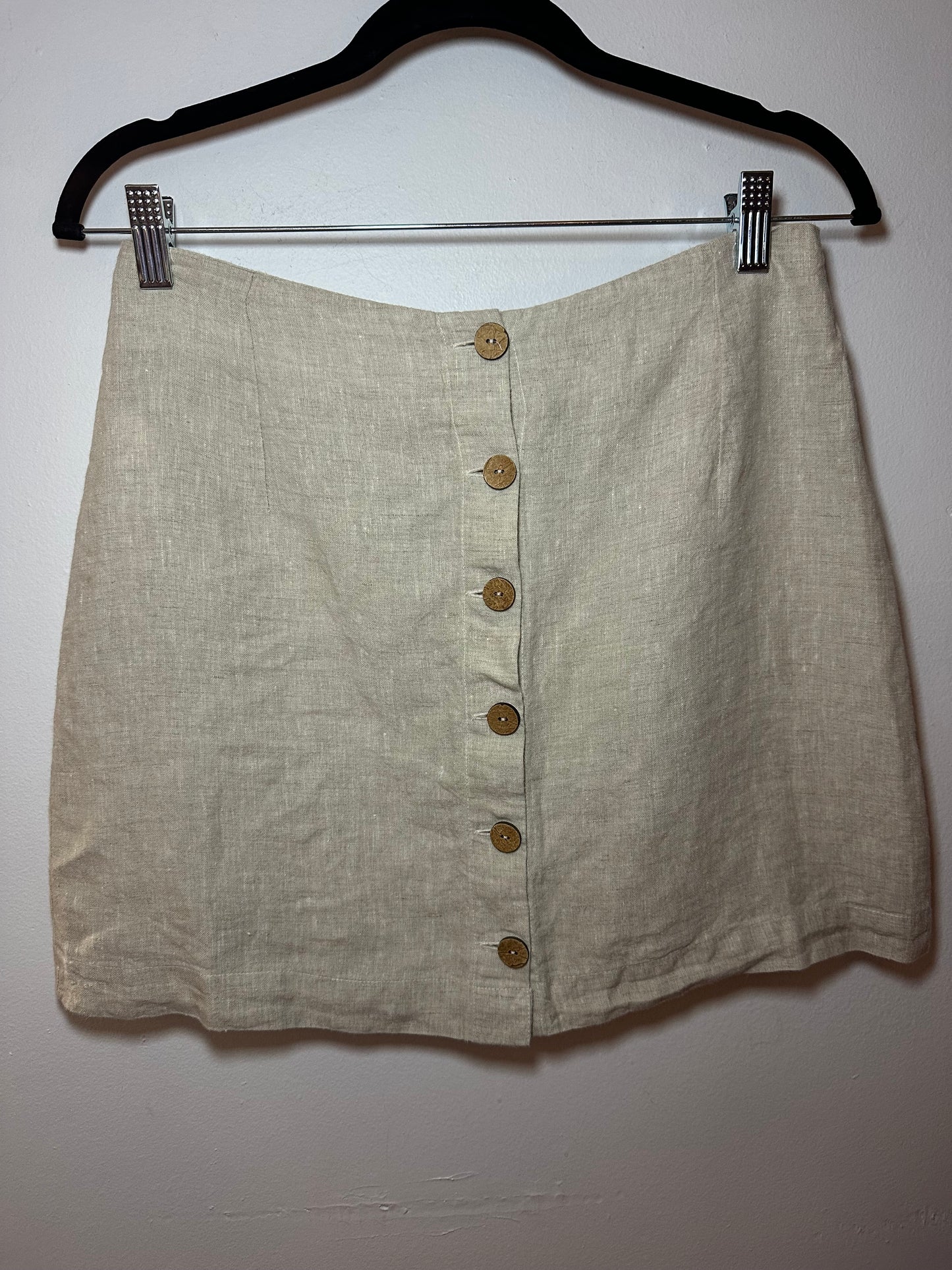 Mango | 100% Linen Tan Button Skirt, XS