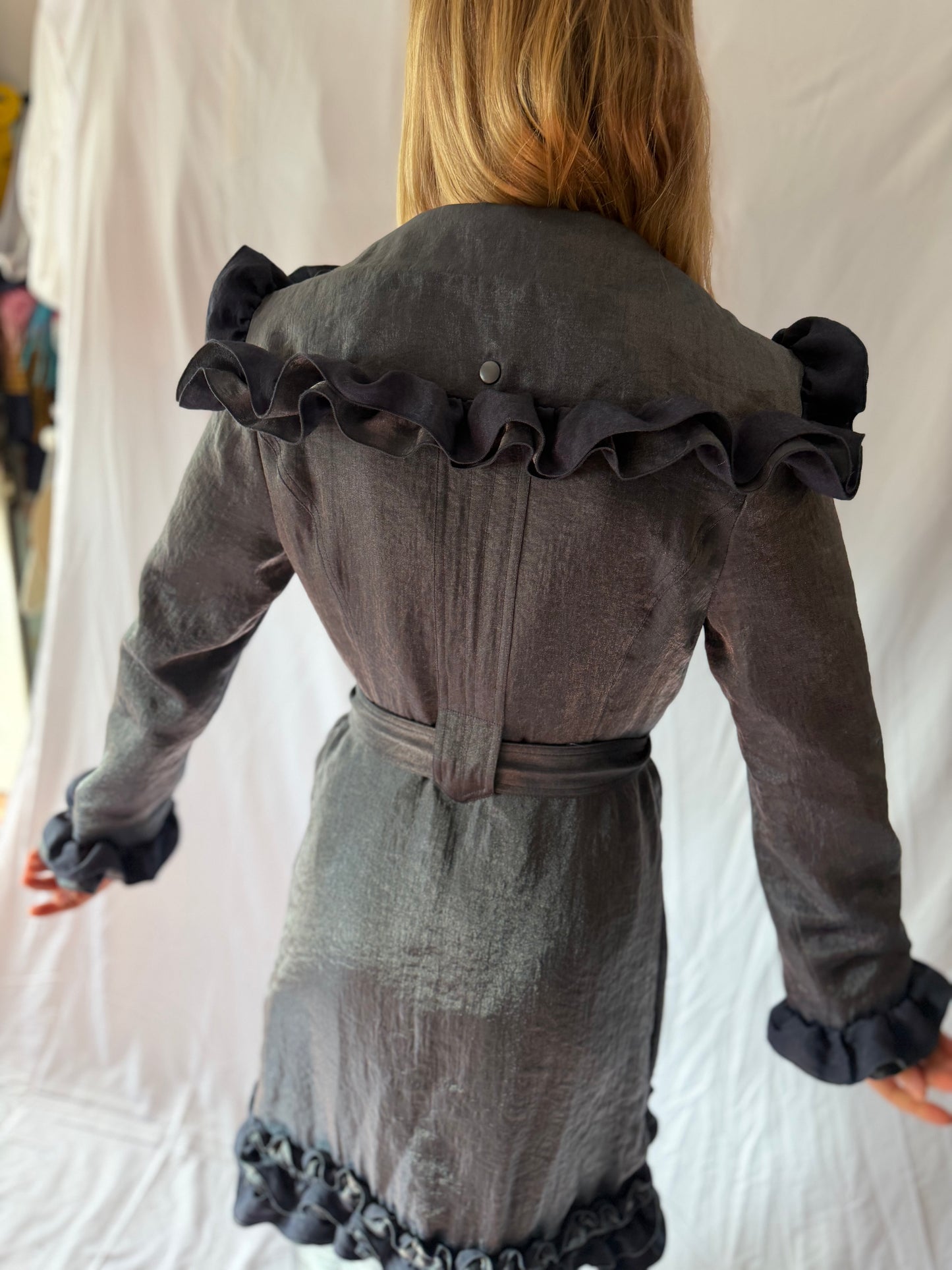 Samuel Dong | Ruffle Belted Zip Up Jacket, S