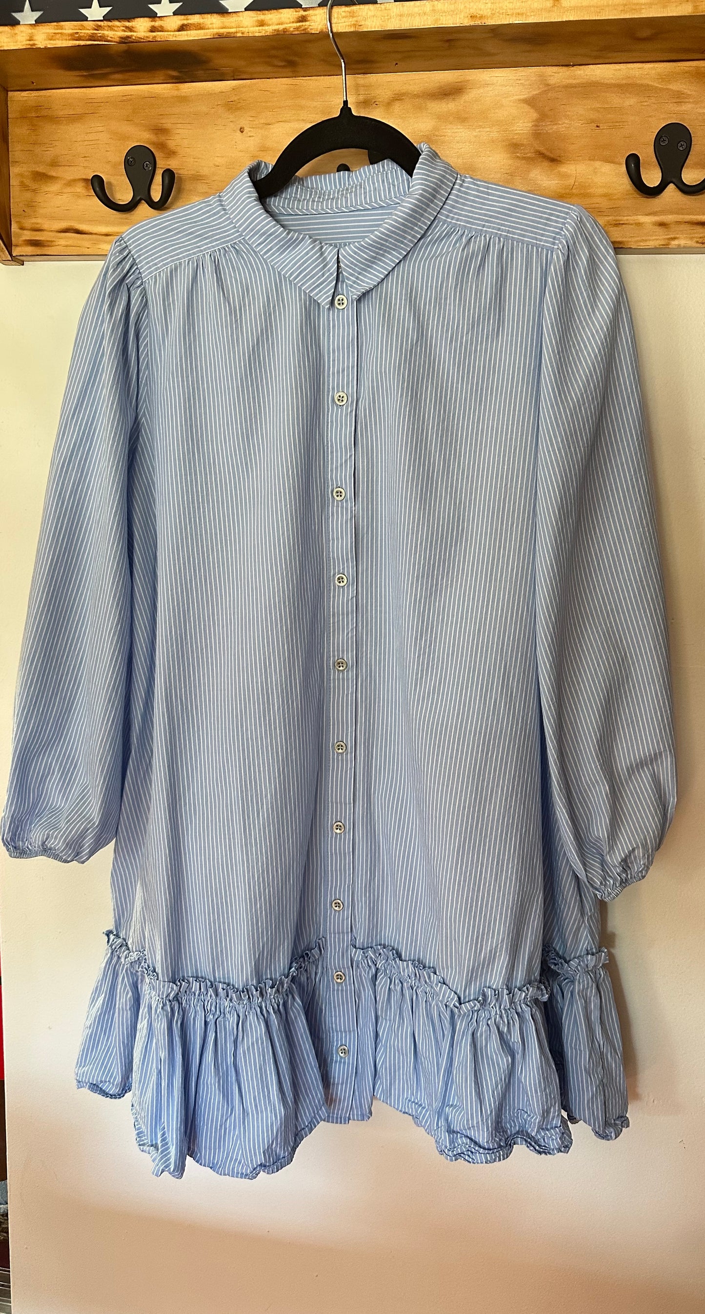 Anthropologie | Light Blue 100% Cotton Striped Dress, M