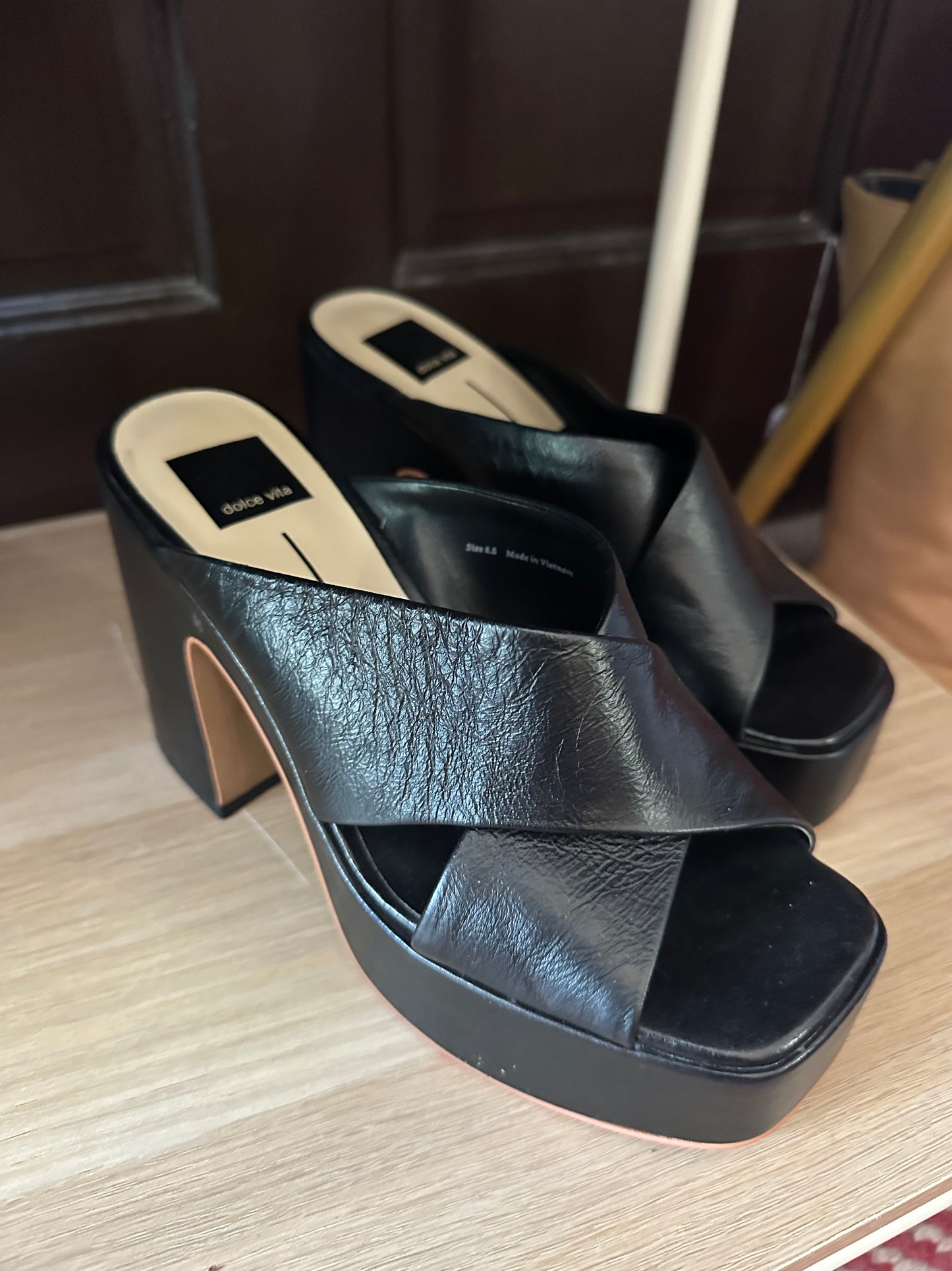 Dolce Vita | Platform Black Leather Sandal, 8.5