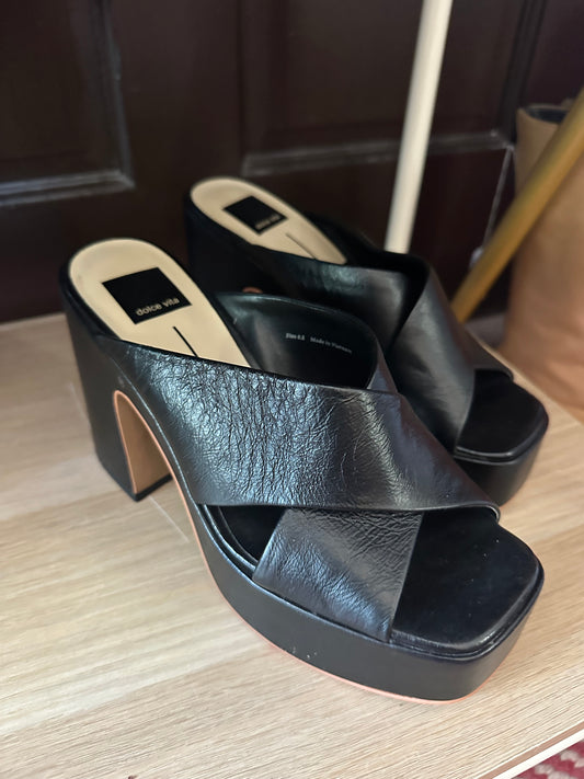 Dolce Vita | Platform Black Leather Sandal, 8.5