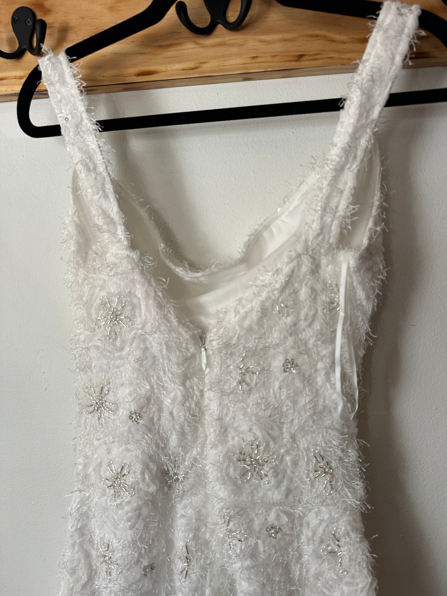 PrettyLittleThing | White Sequin Embroidered Cowl Neck Dress, 4