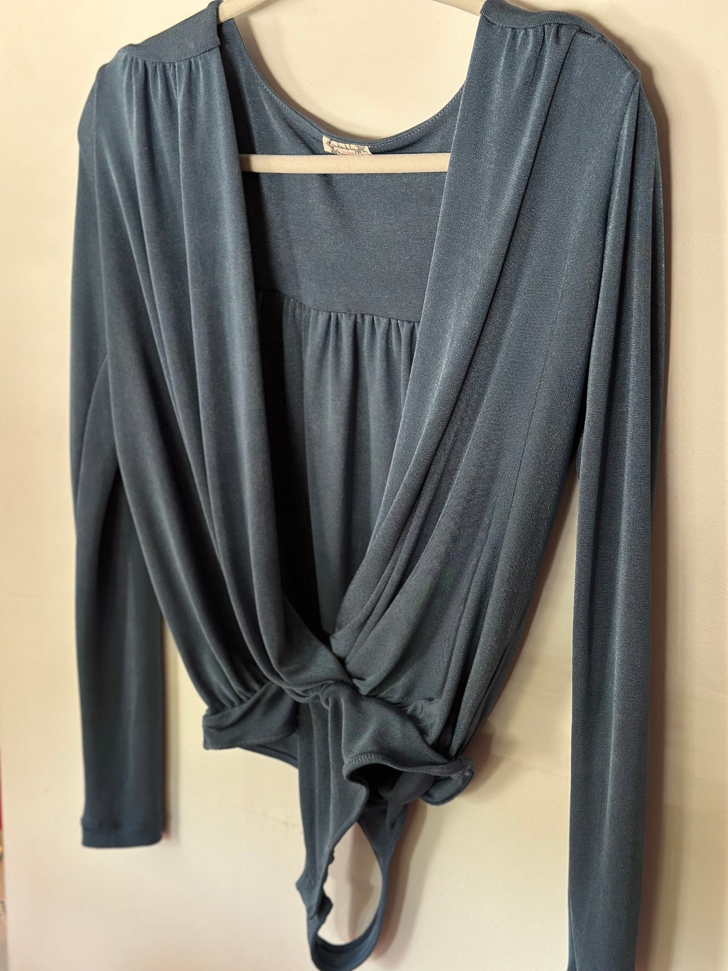 Free People | Light Blue Long Sleeve Shimmery Bodysuit