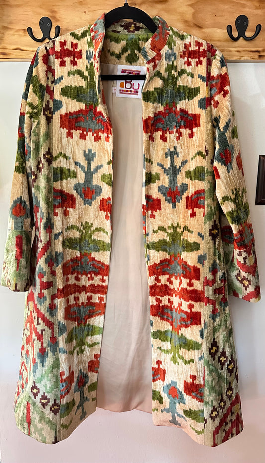 ibu movement | Ikat Velvet Mid-Length Coat, S