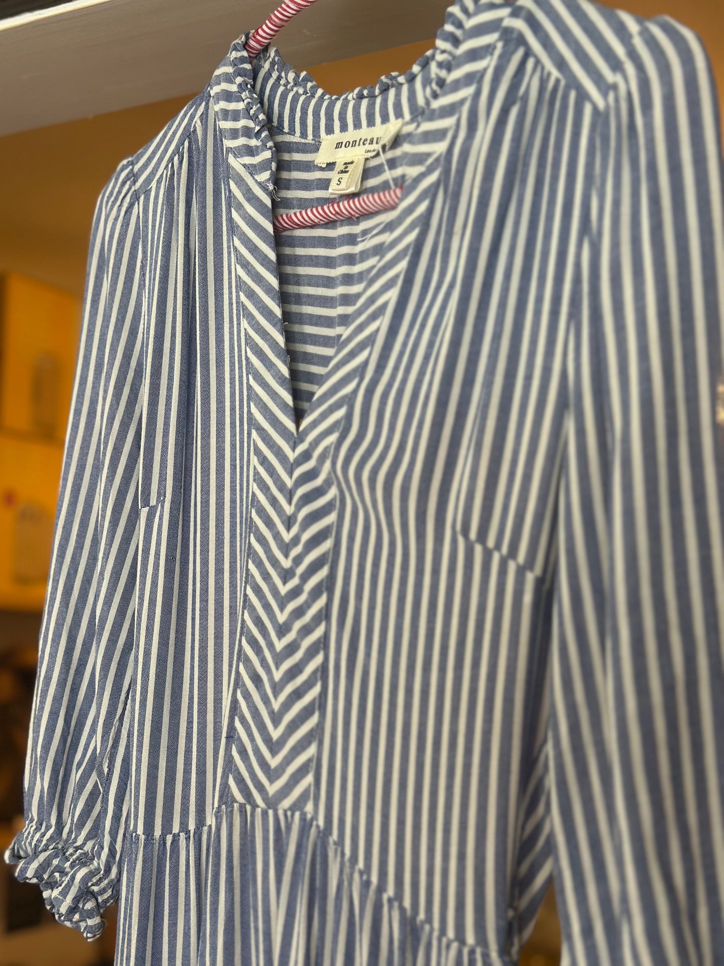 Monteau | Blue & White Striped Linen Blend Midi