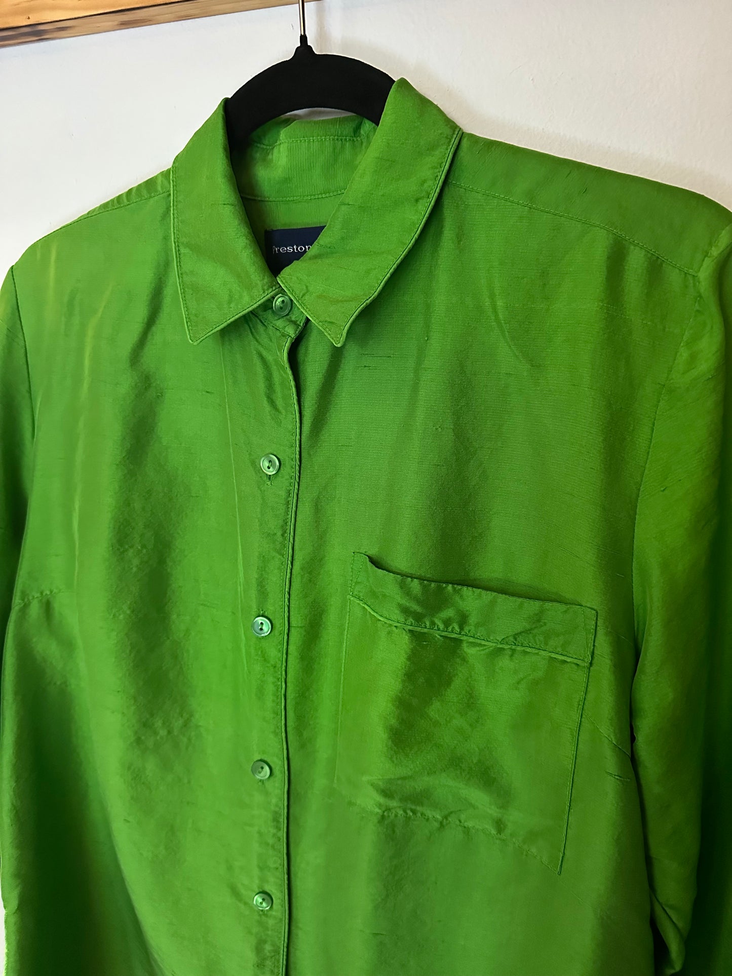 Green Preston & York Green 100% Silk Button Down, 10
