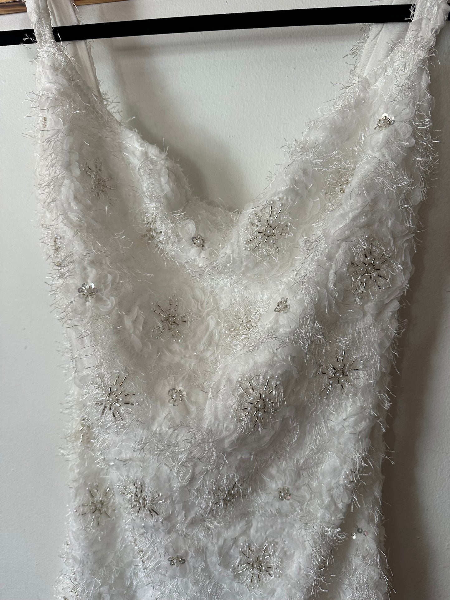 PrettyLittleThing | White Sequin Embroidered Cowl Neck Dress, 4