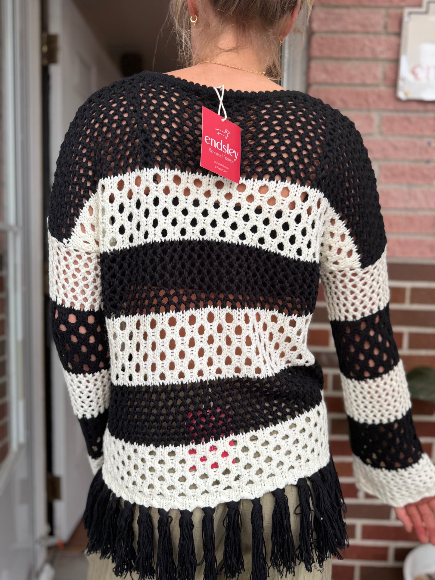 Free as a Bird | Knitted Tassle Crochet Sweater, M