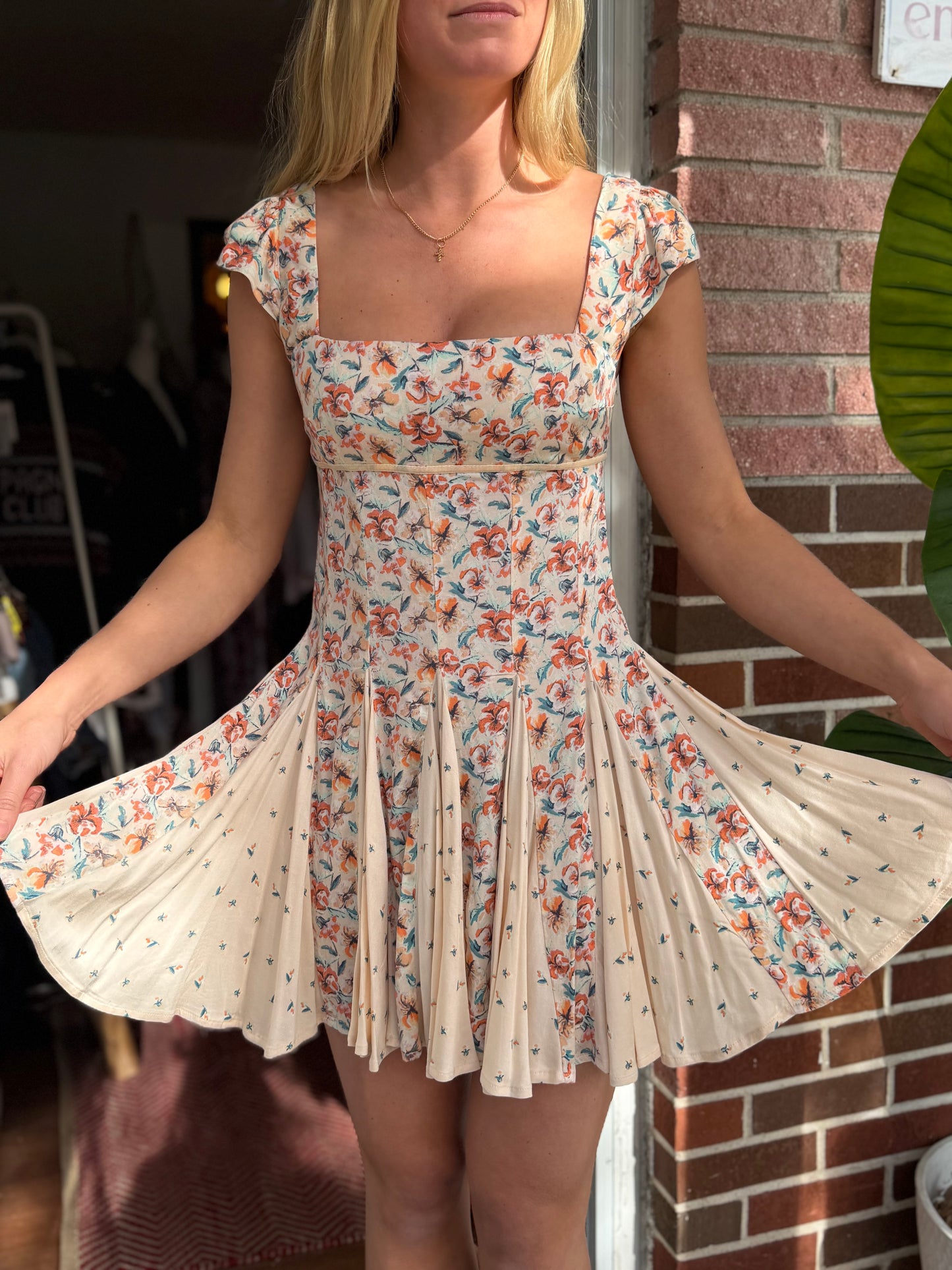 Free People | Floral Mini Cap Sleeve Dress, XS