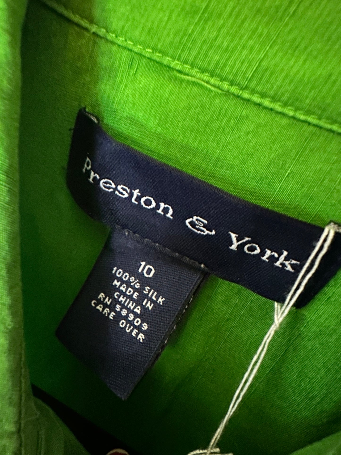Green Preston & York Green 100% Silk Button Down, 10