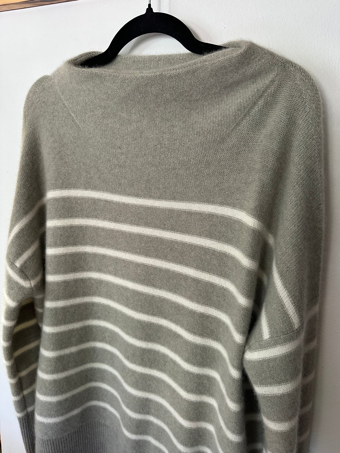 Vince. | Breton Stripe Funnel Neck Cashmere Sweater In Grey, L