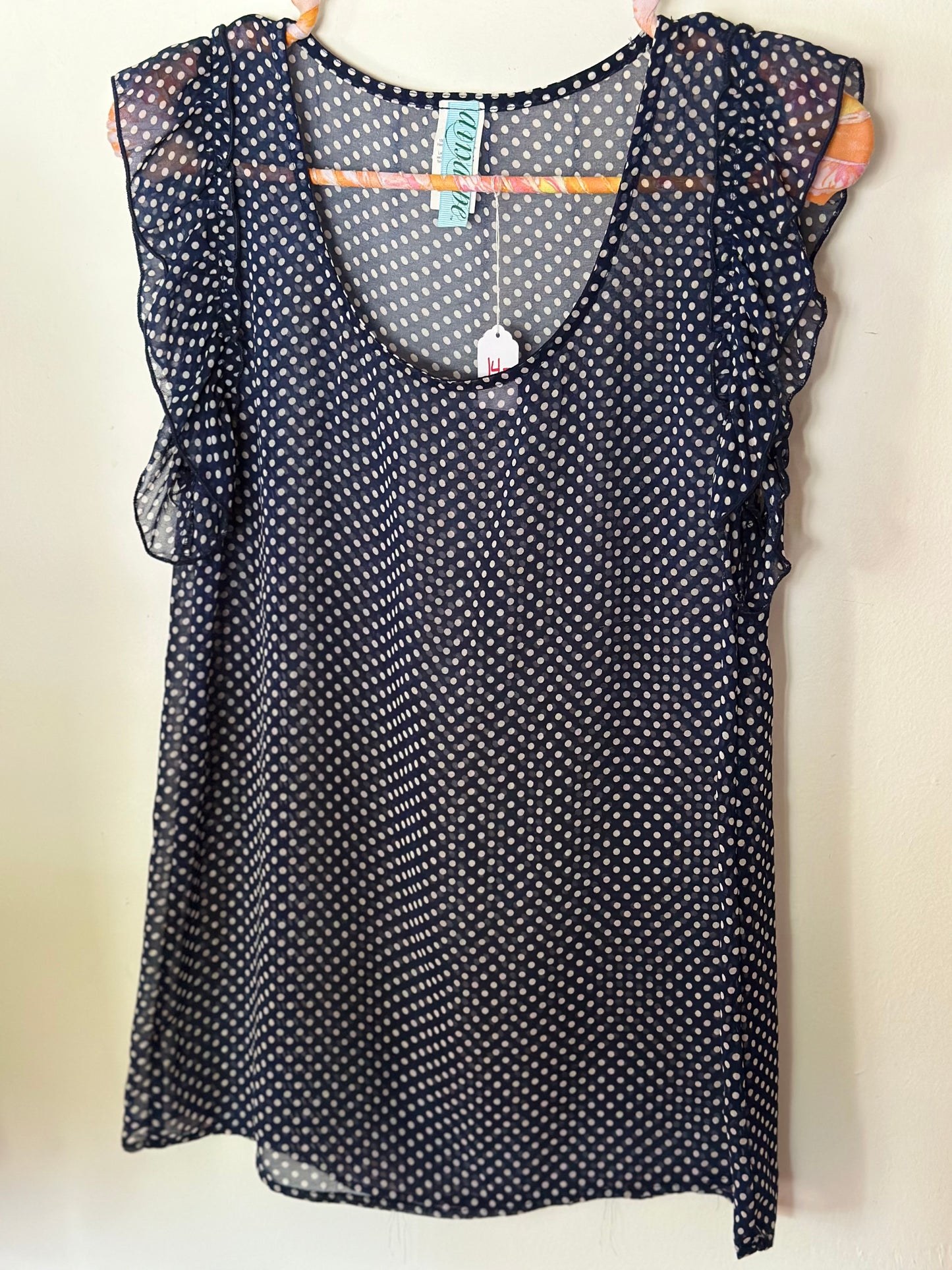 Polka Dot Sheer Ruffle Sleeve Tank