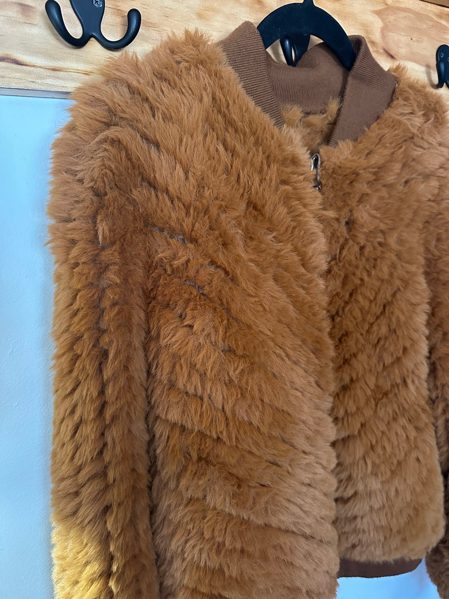 Love Token  | Dark Orange Fuzzy Zip Up Jacket, M