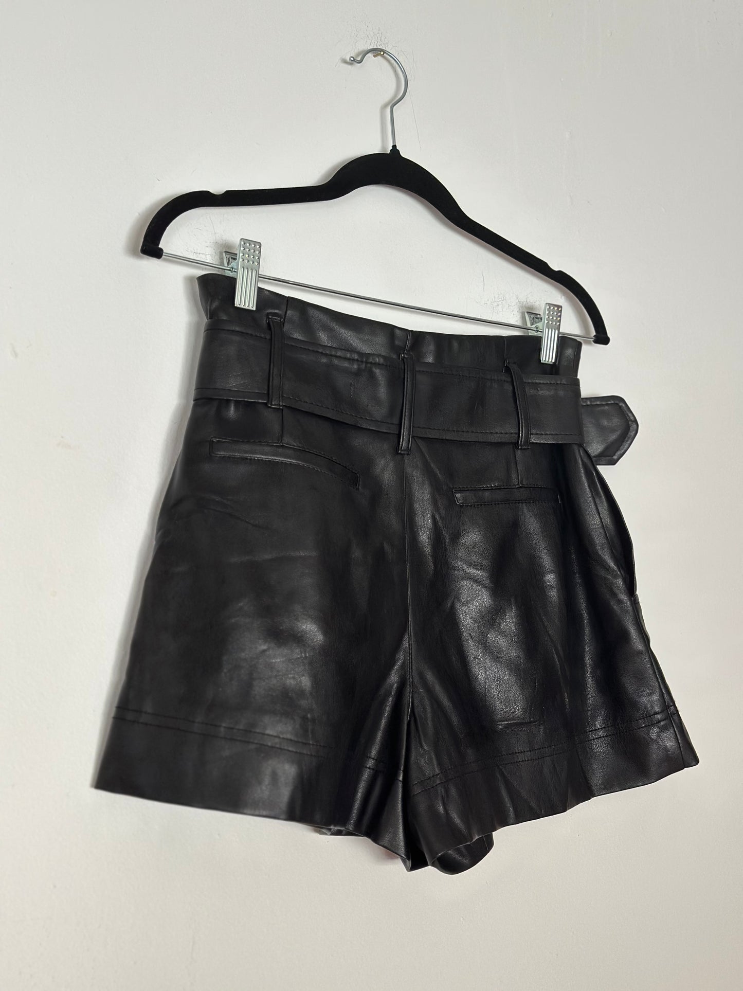 Zara | High Waisted Belted Faux Leather Shorts