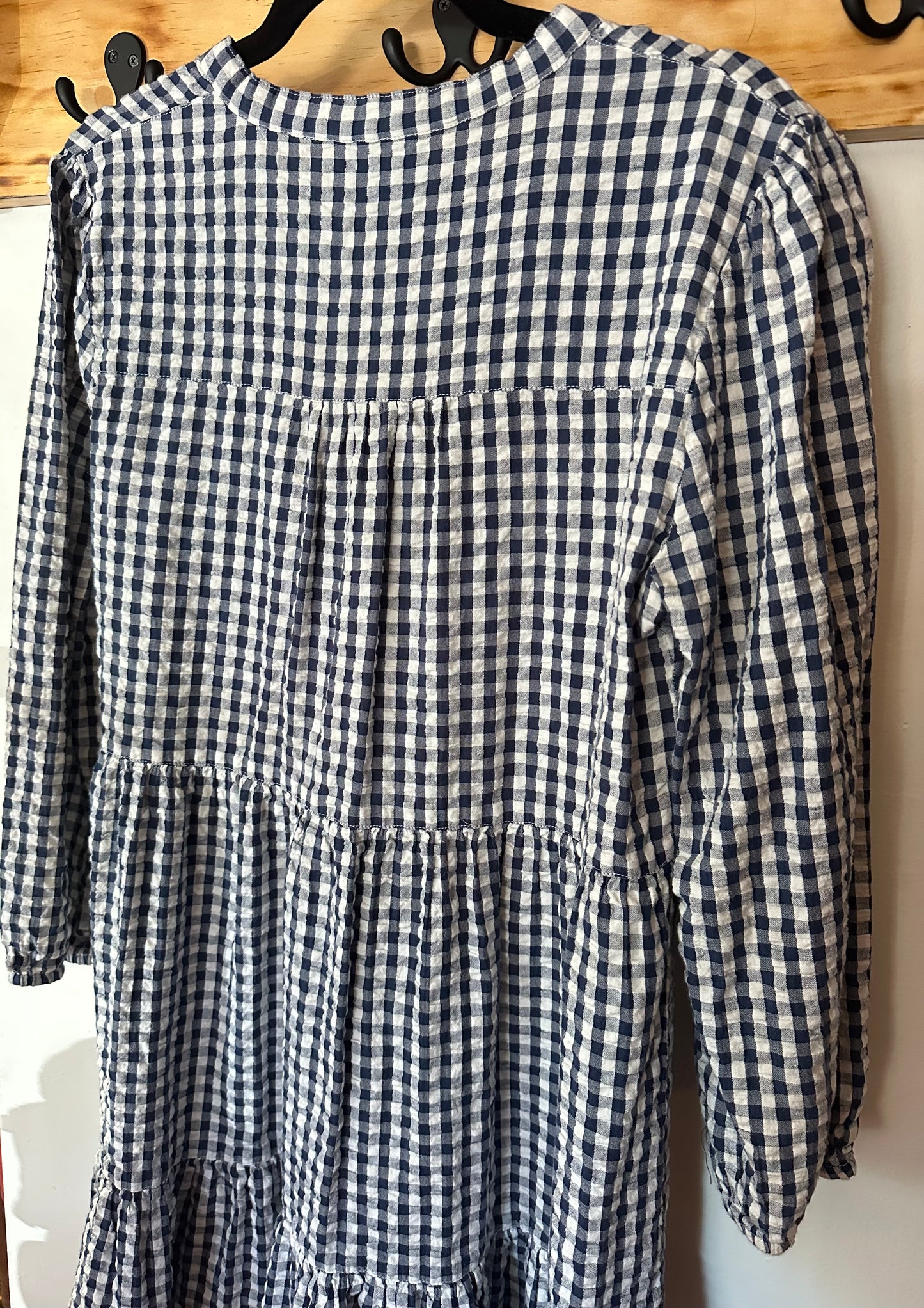 Madison Mathews ~ Navy Gingham Long Sleeve Dress, L
