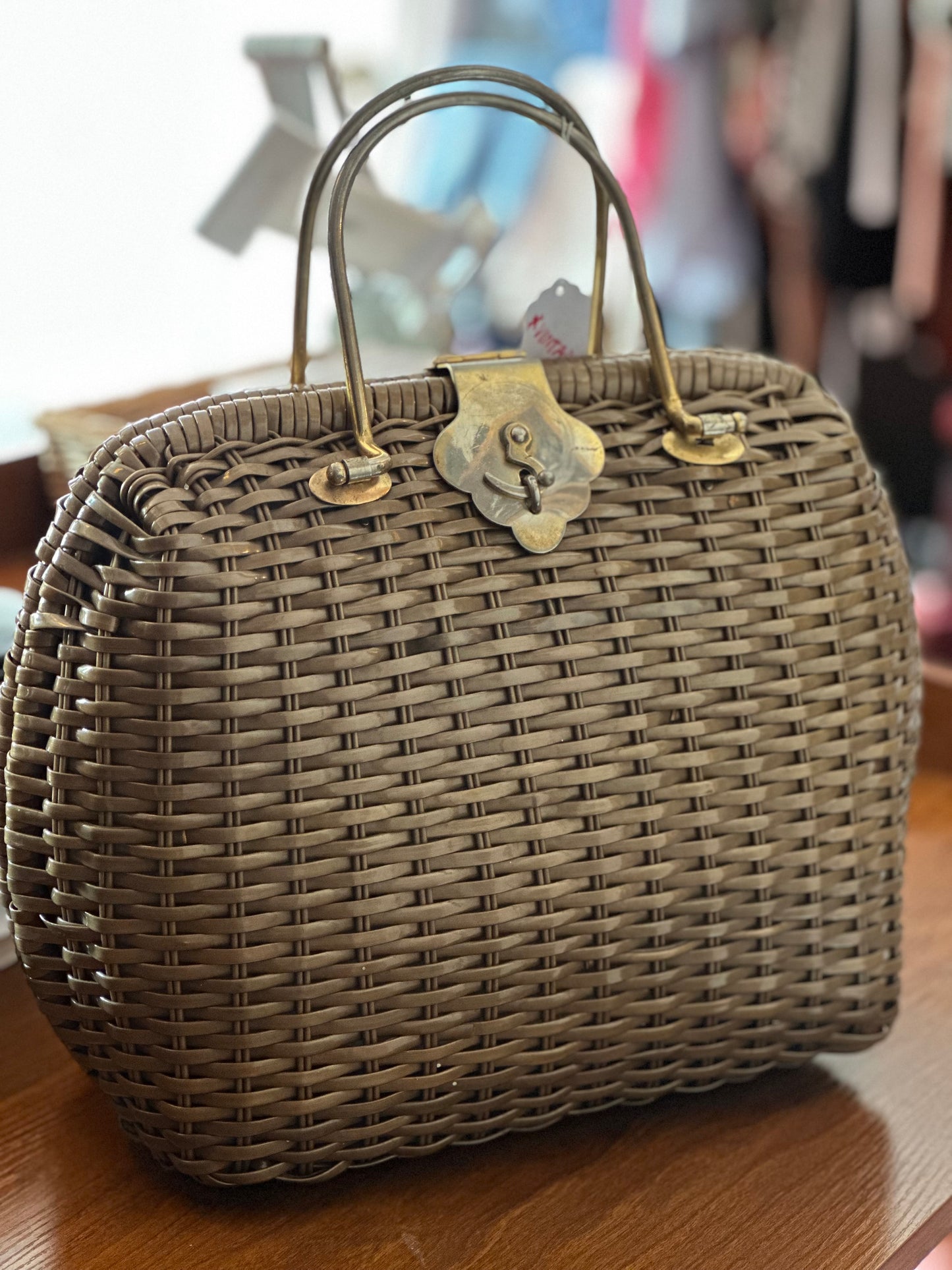 Vintage Vinyl Coated Wicker Bag