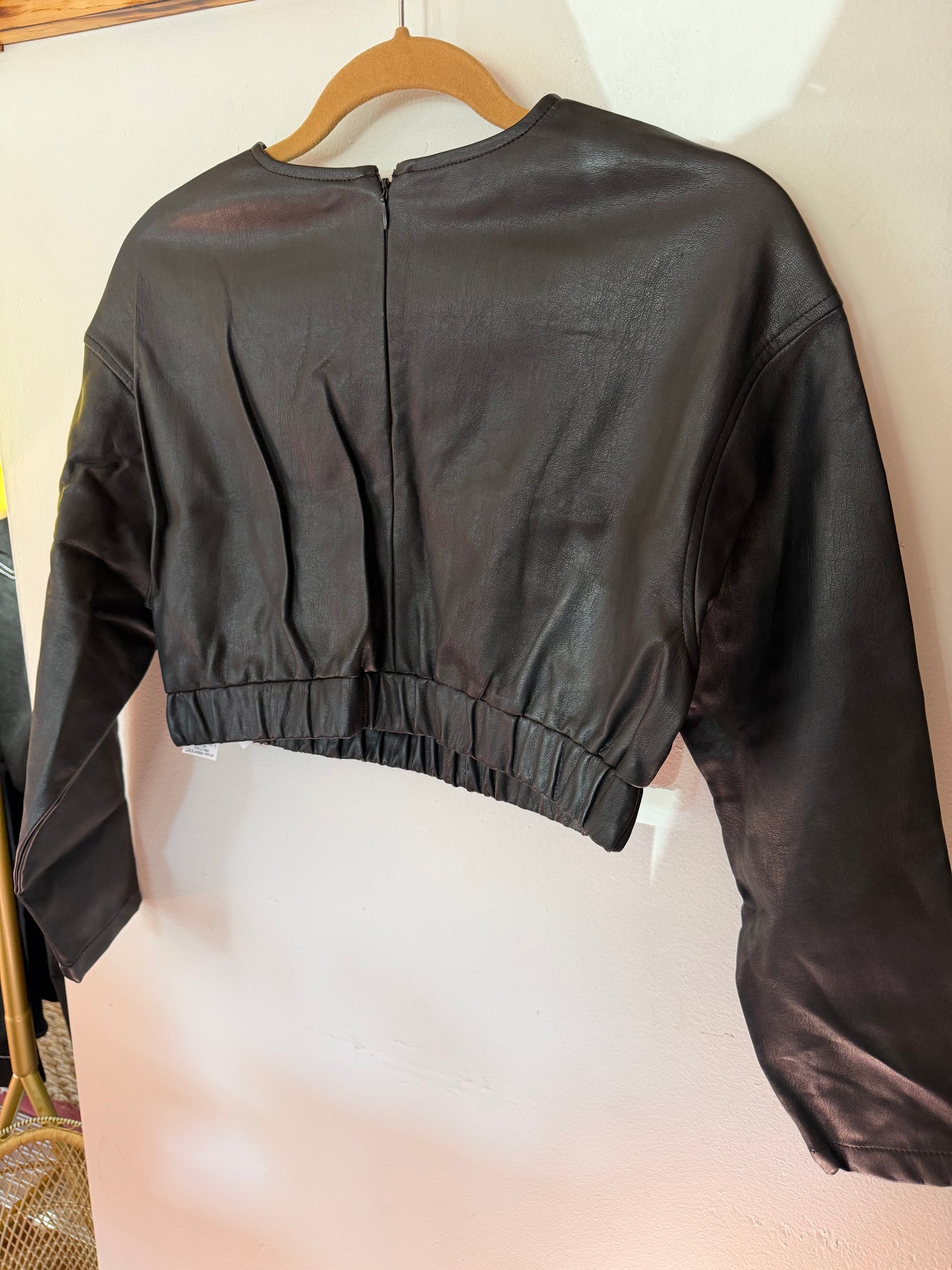 Zara | Cropped Leather Long Sleeve, XS