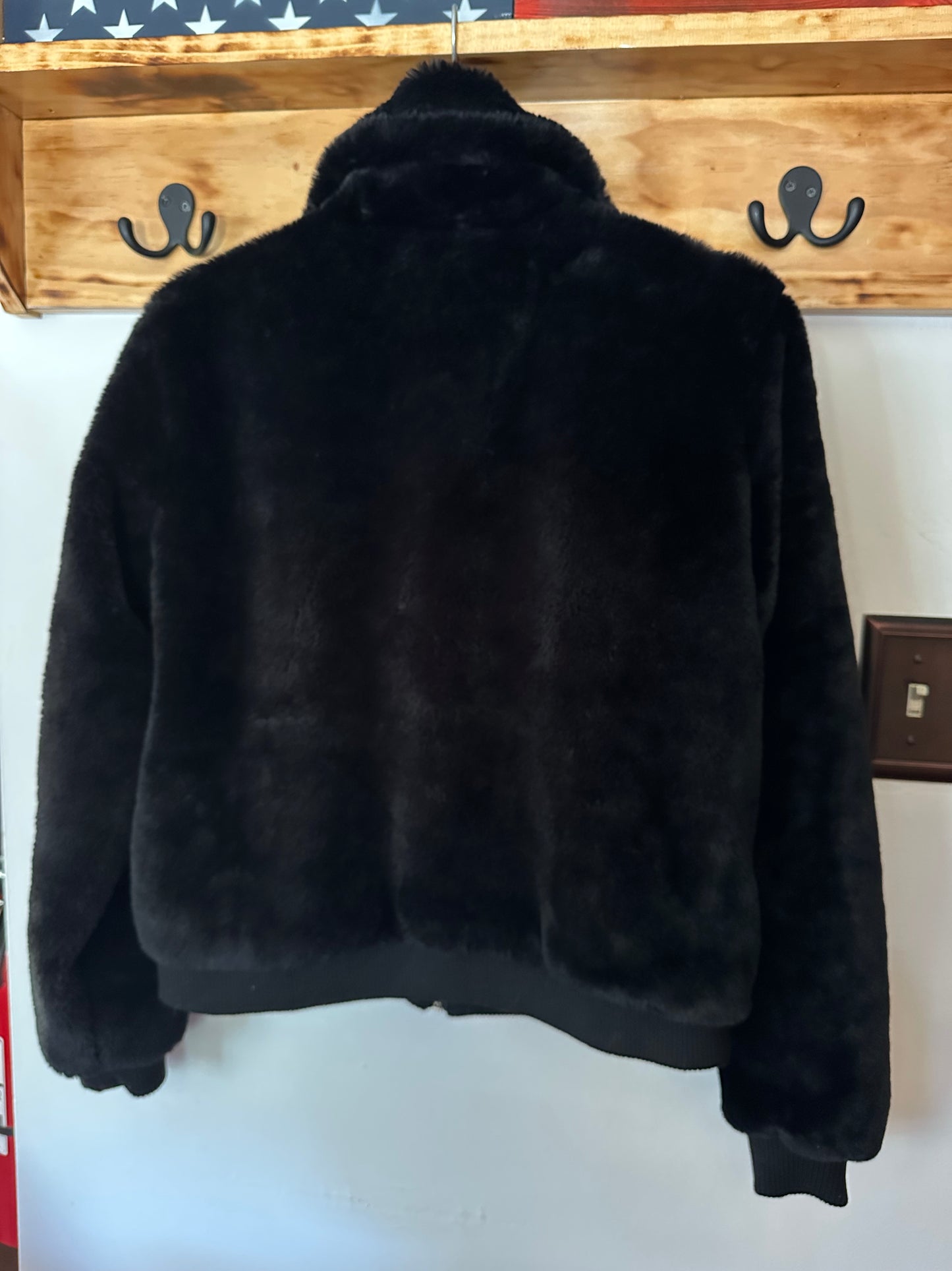 Say What | Fuzzy Black Zip Up Jacket, M