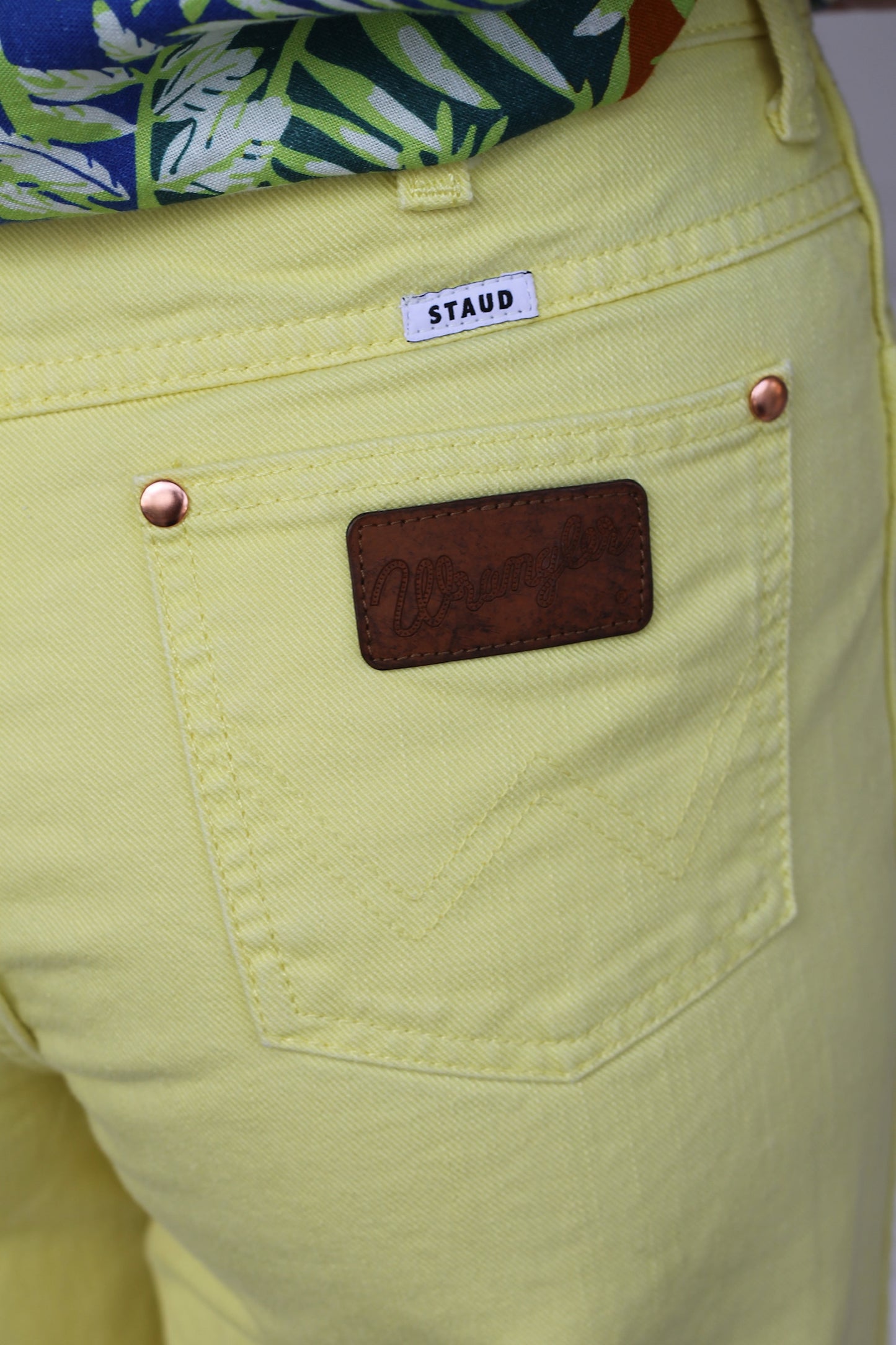 STAUD x WRANGLER | Neon Yellow Denim Pants