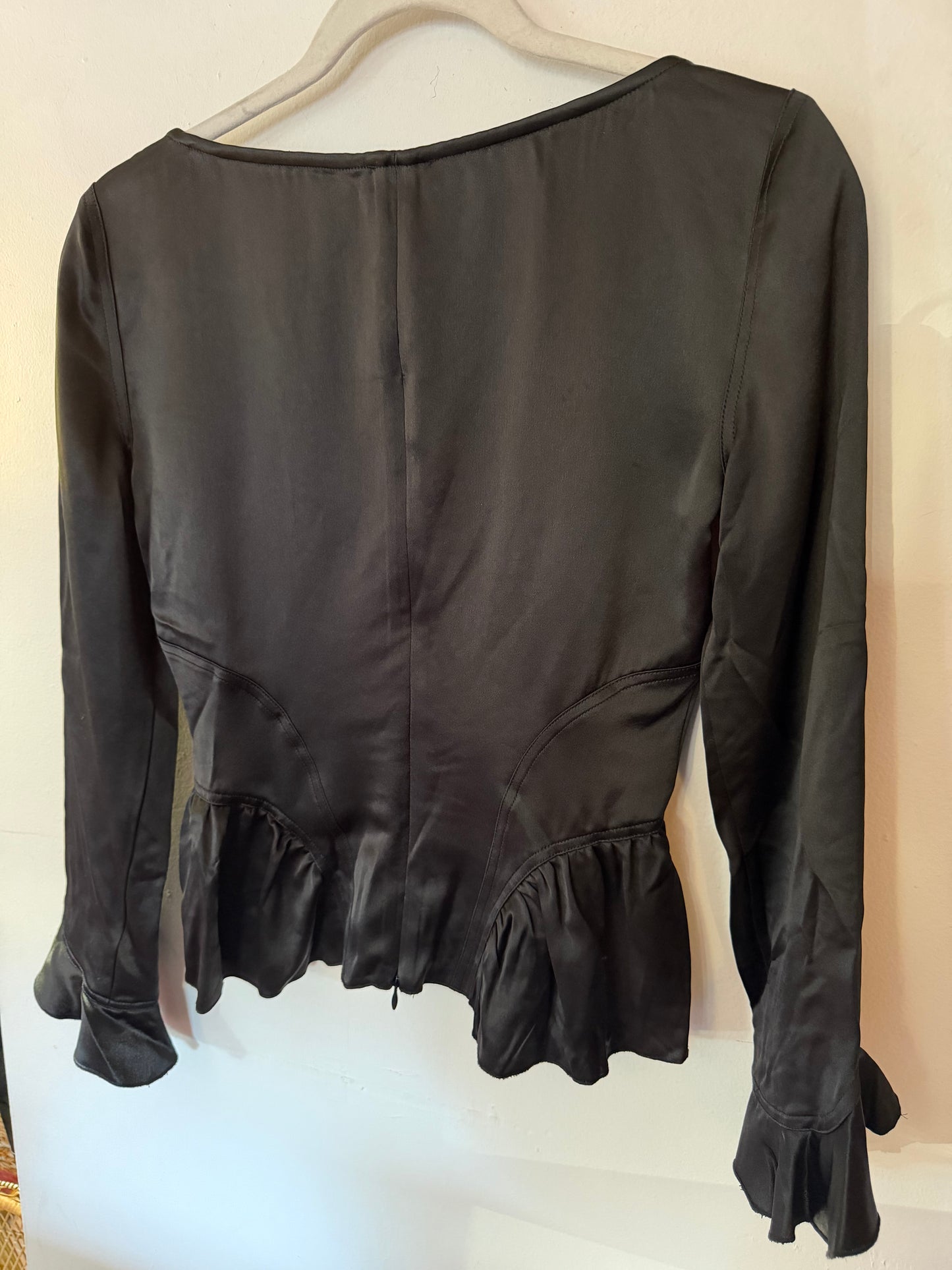 Staud | Black Silk Corset Long Sleeve Top, 2