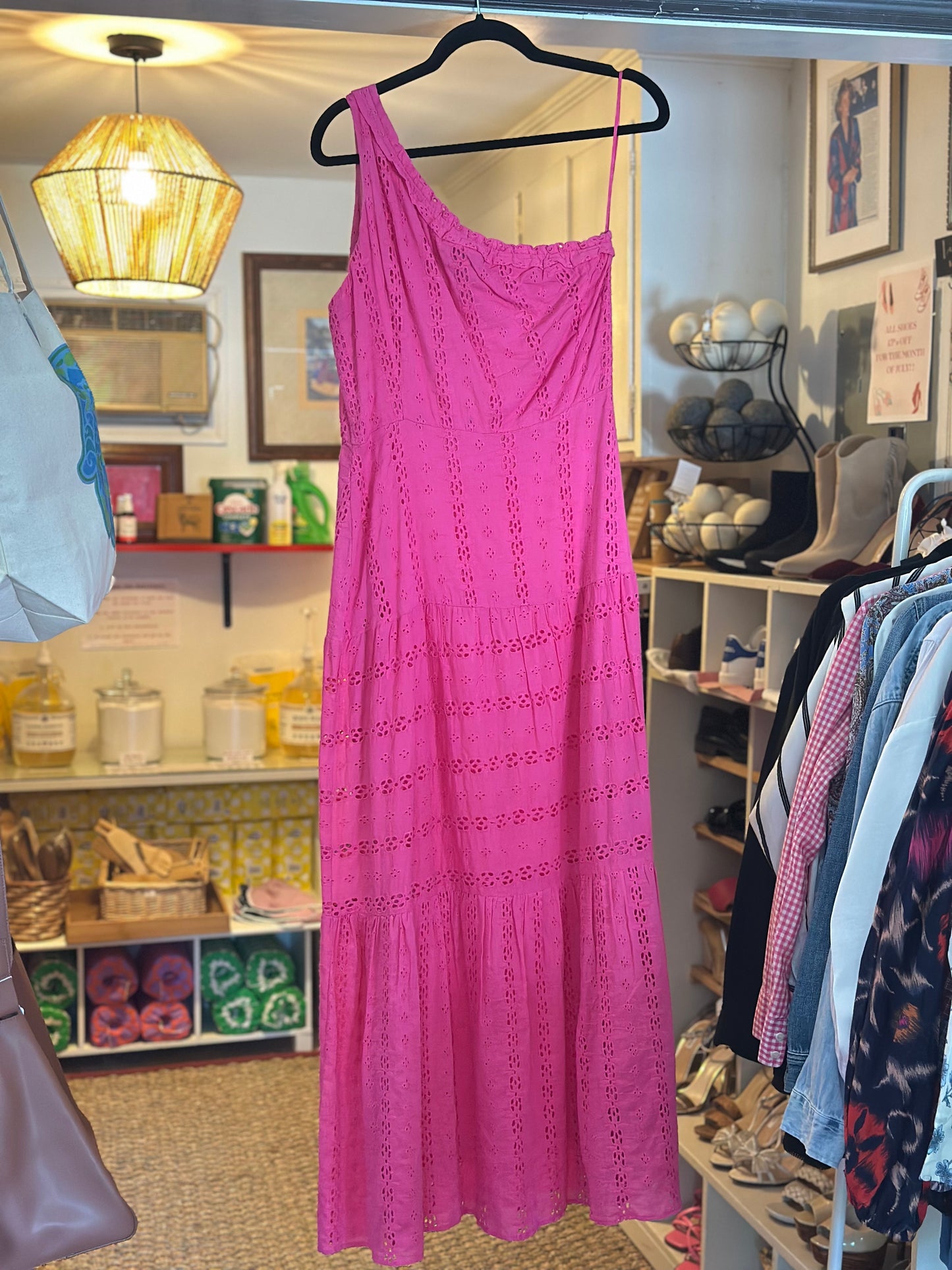 Taylor | Pink Eyelet One Shoulder Maxi Dress