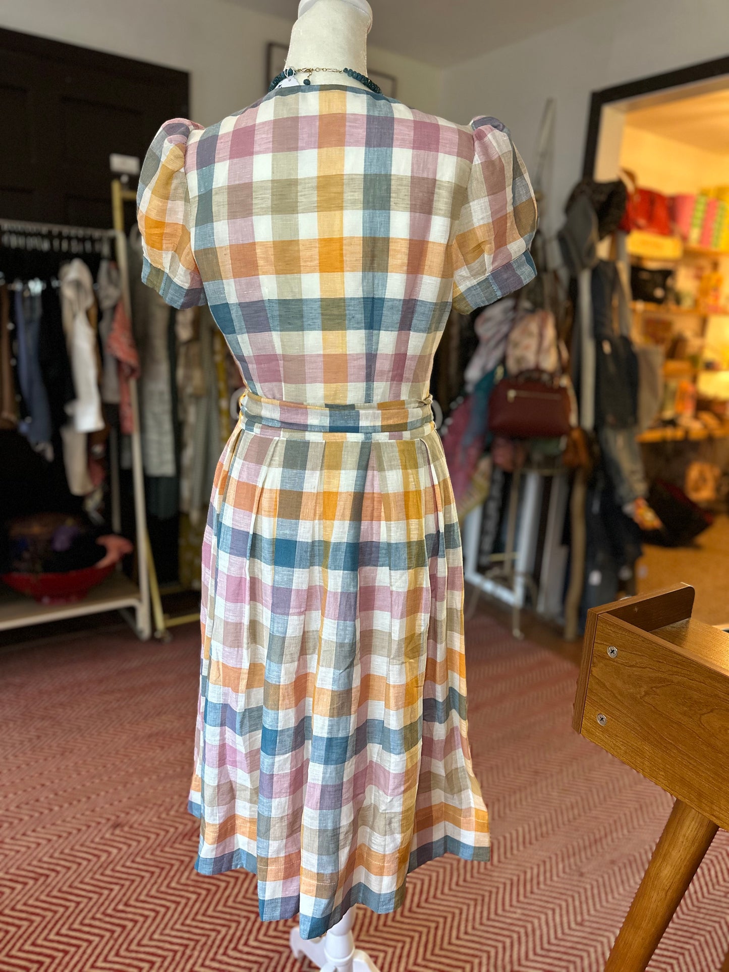 Gal Meets Glam | Multicolor Plaid Linen Midi Dress, 2