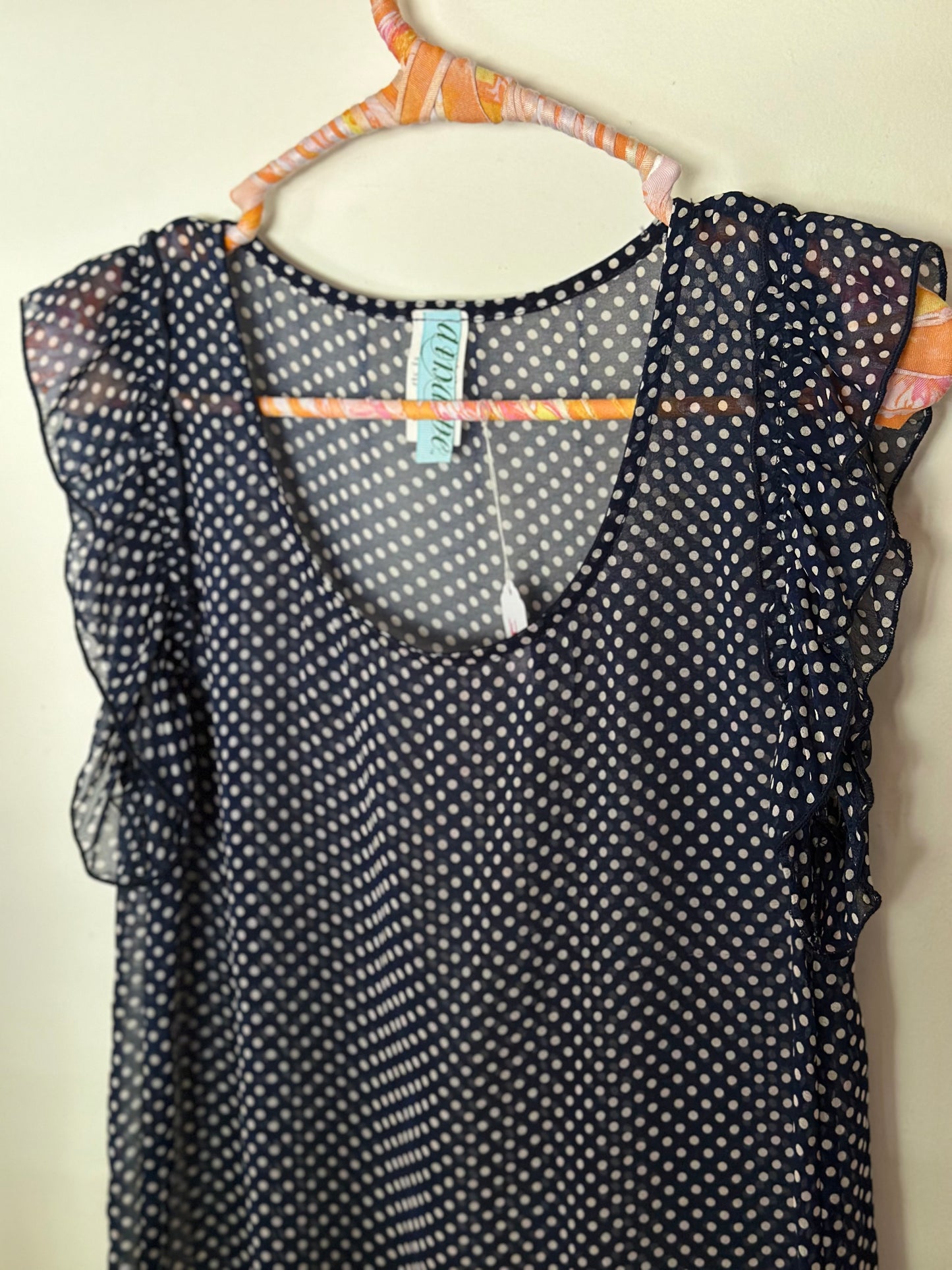 Polka Dot Sheer Ruffle Sleeve Tank