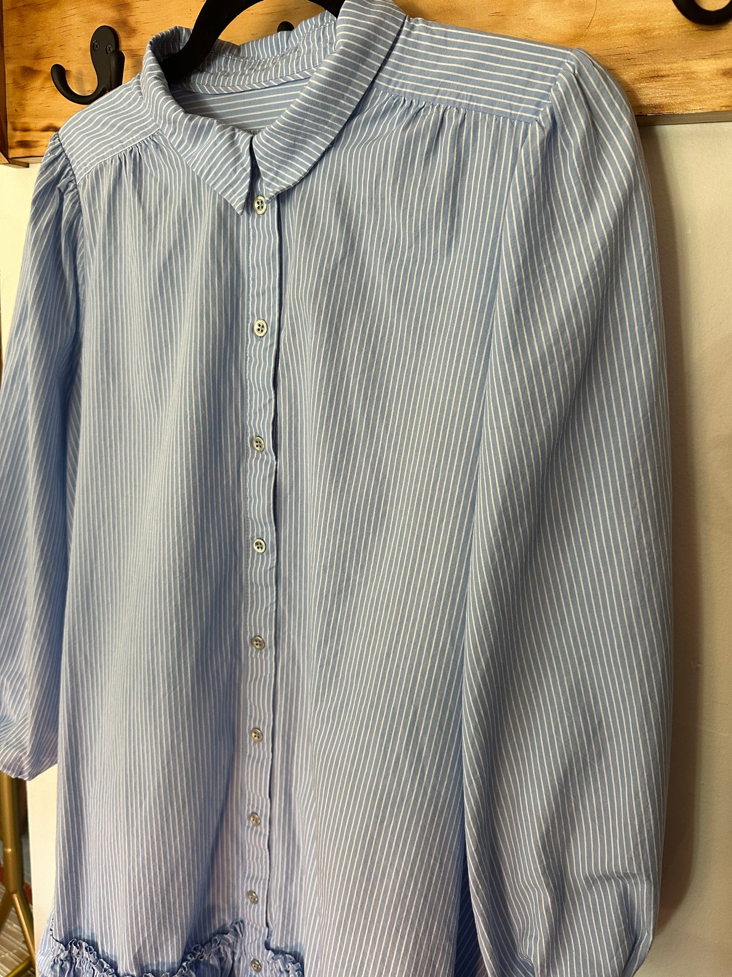 Anthropologie | Light Blue 100% Cotton Striped Dress, M