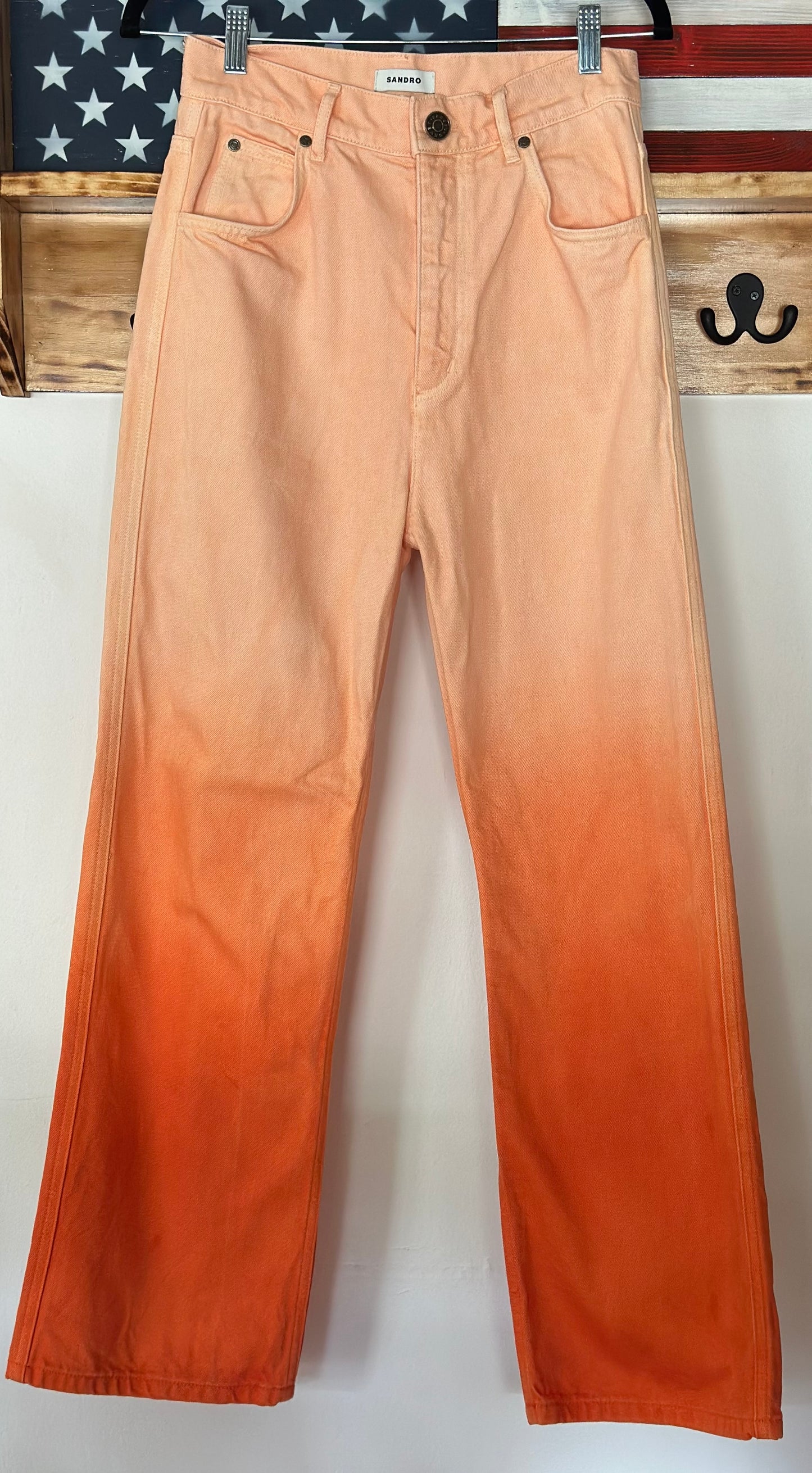 Sandro | Rodrigue Dip Dyed High Rise Straight Leg Jeans In Orange