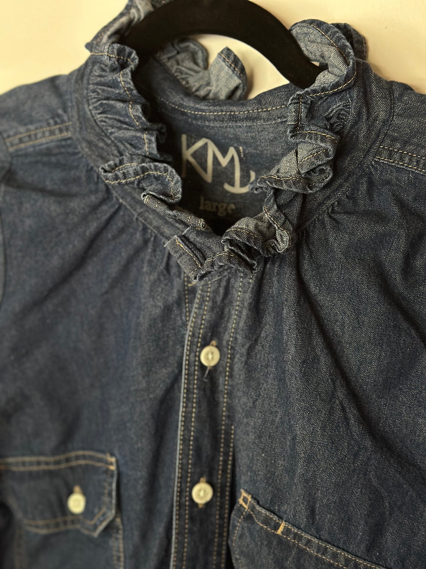 Dickies | Denim Ruffle Neck Top