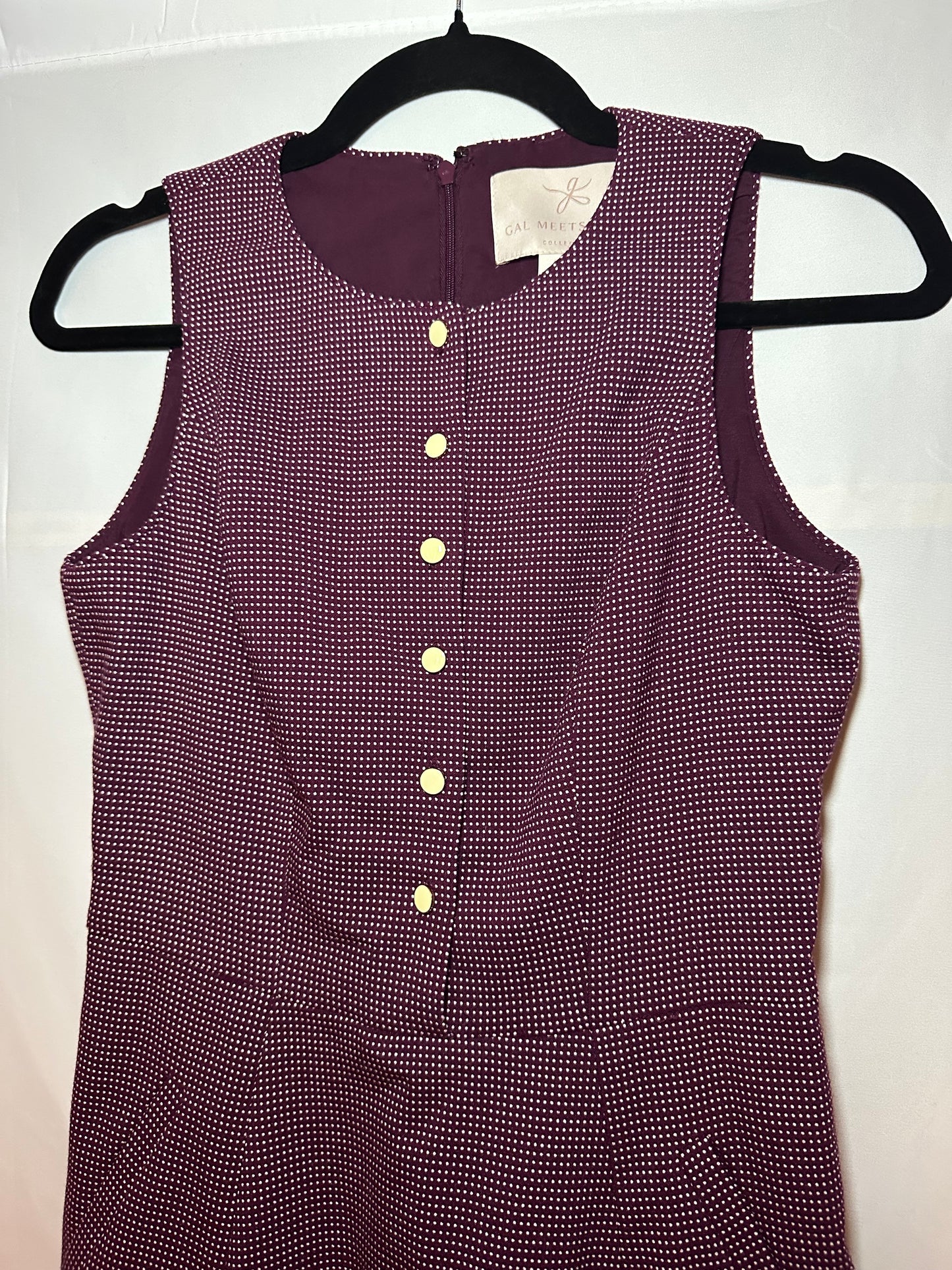 Gal Meets Glam Sleeveless Plum Polka Dot Dress, 0