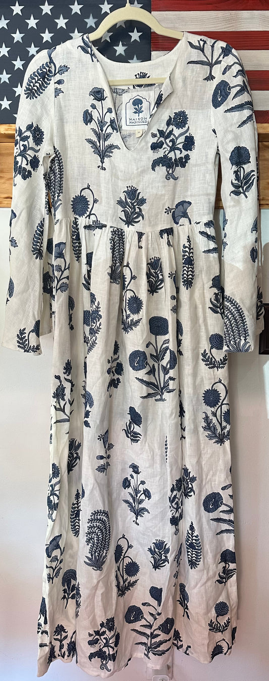 Maison Marigold  | 100% Linen Floral Maxi Dresss, XS