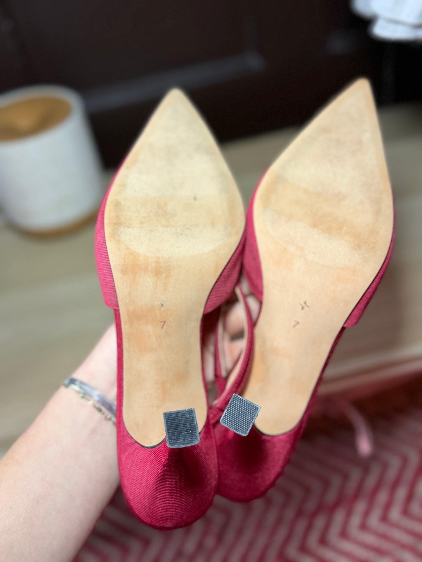 Tuckernuck | Red Moire Mimi Heels, 7