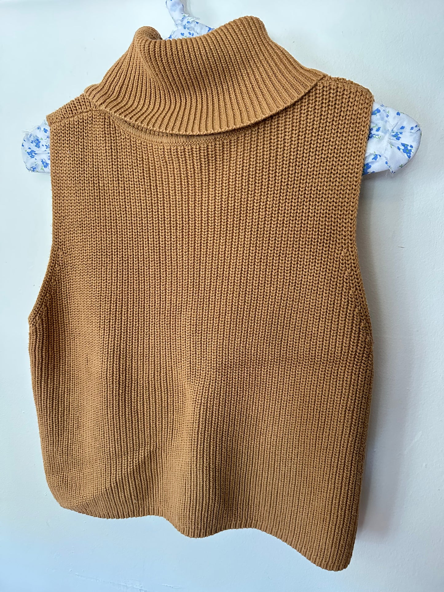 French Connection | Light Brown Sleeveless 100% Cotton Turtleneck Sweater, M