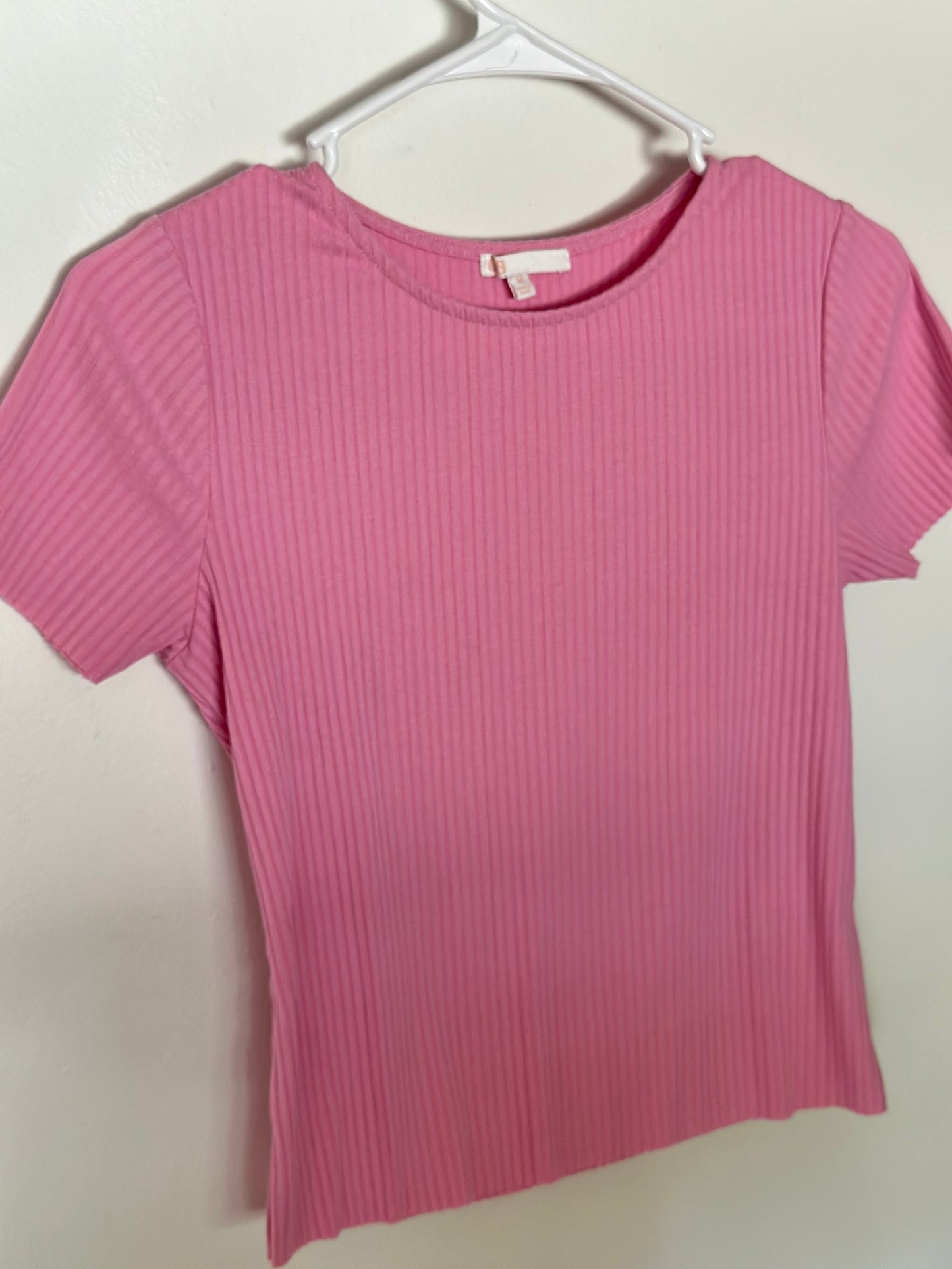 GB | Simple Pink Ribber Short Sleeve Top