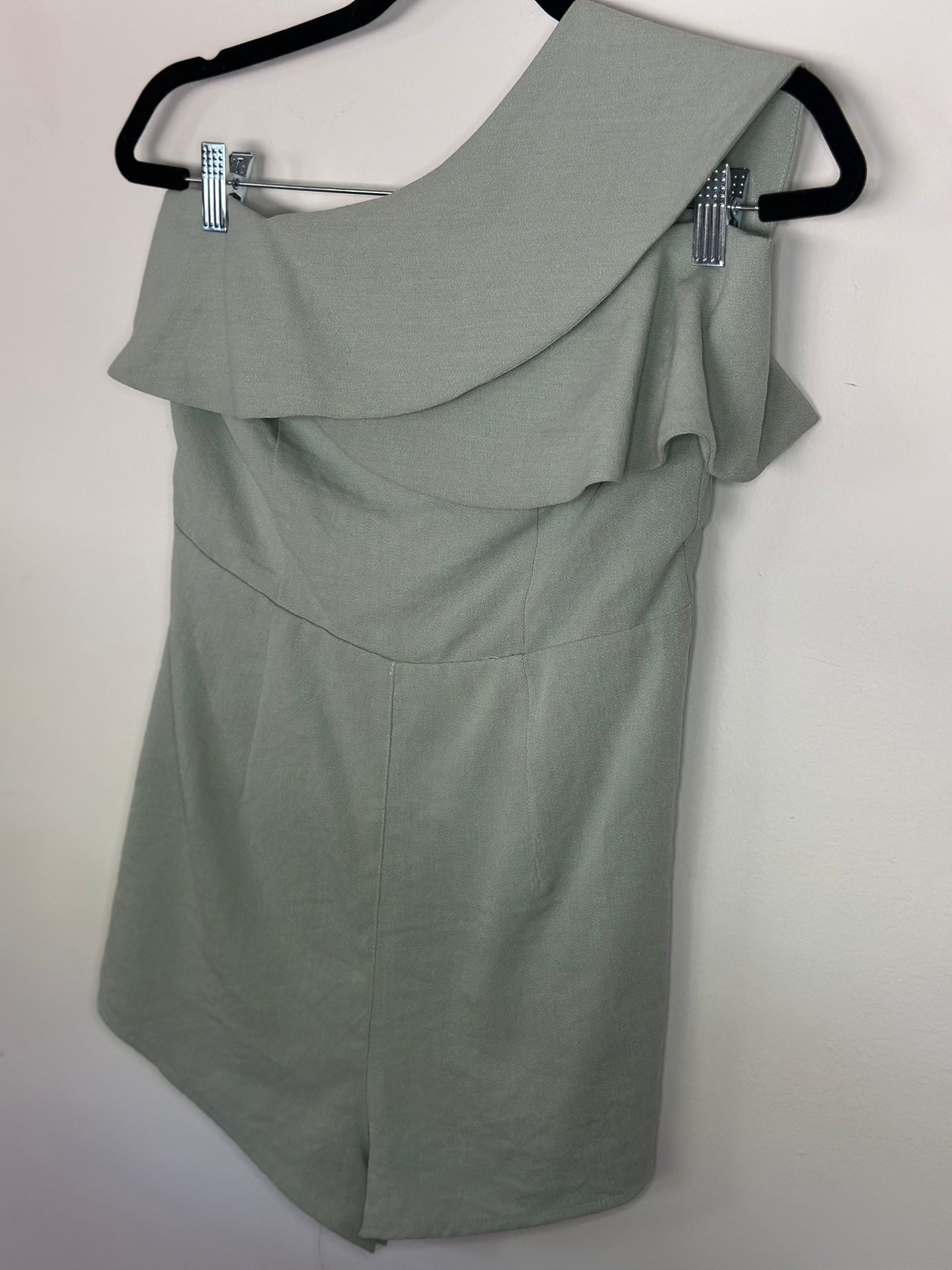 Lulus | Butterfly Effect Sage Green One-Shoulder Romper