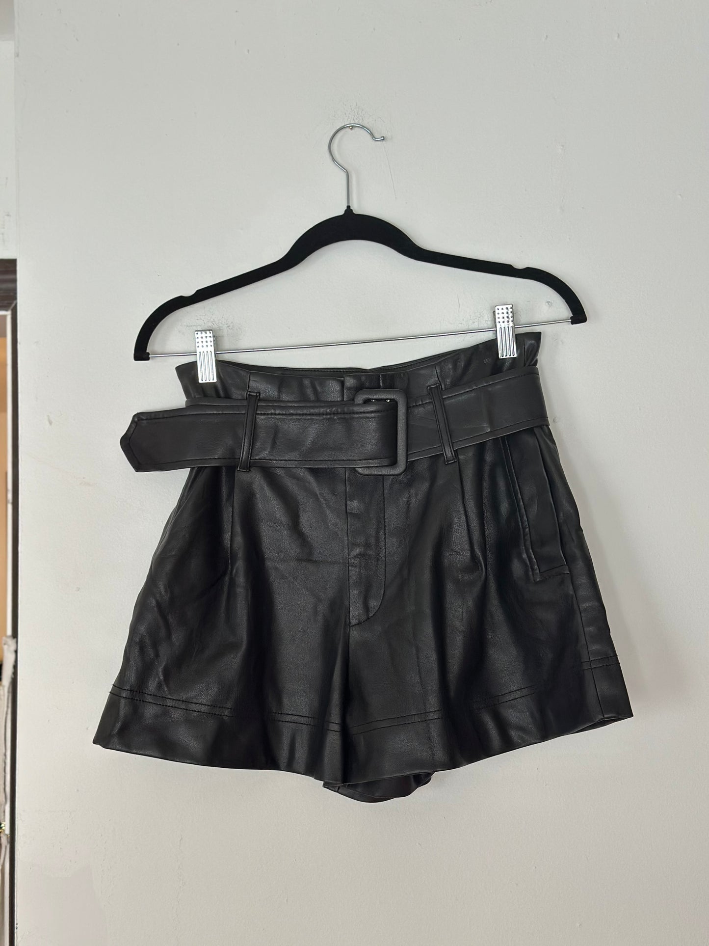 Zara | High Waisted Belted Faux Leather Shorts
