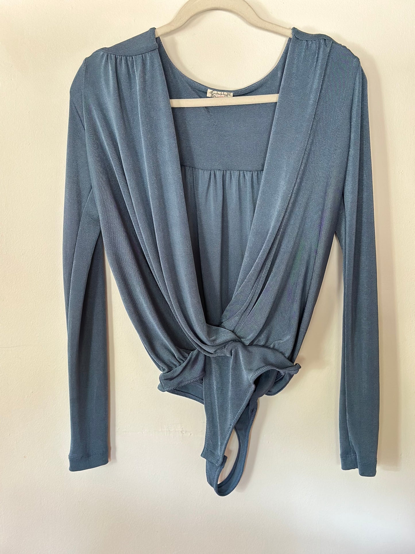 Free People | Light Blue Long Sleeve Shimmery Bodysuit