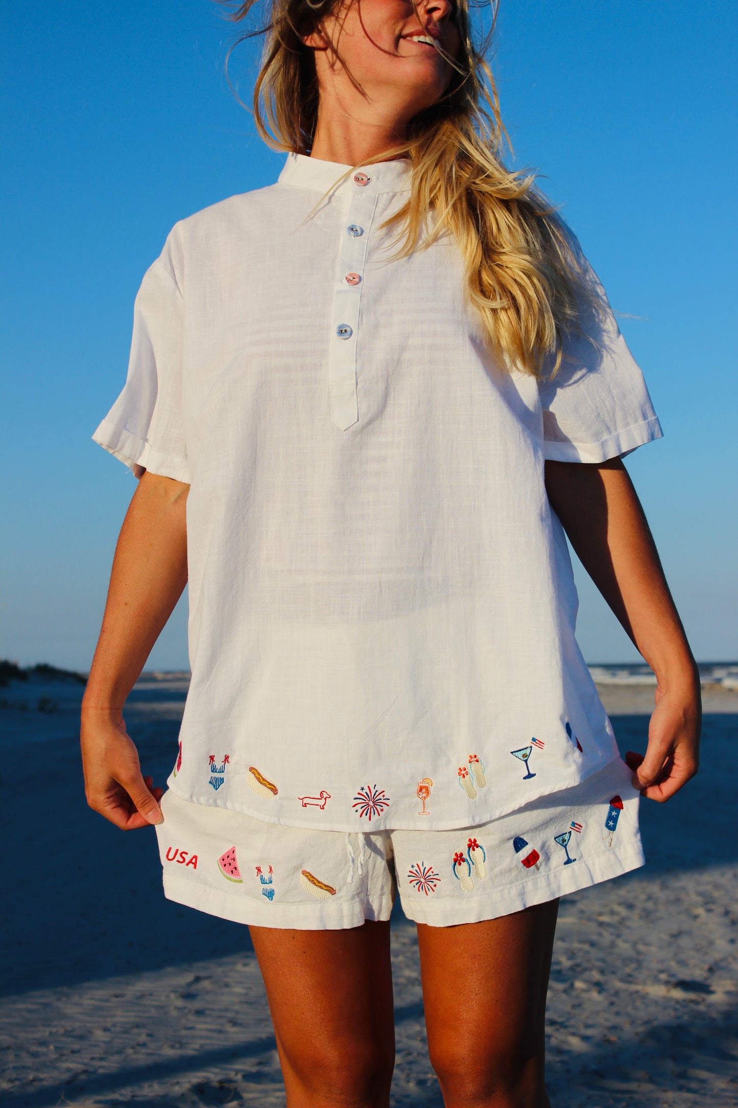 Endsley | Embroidered Trim Linen Shorts, M/L