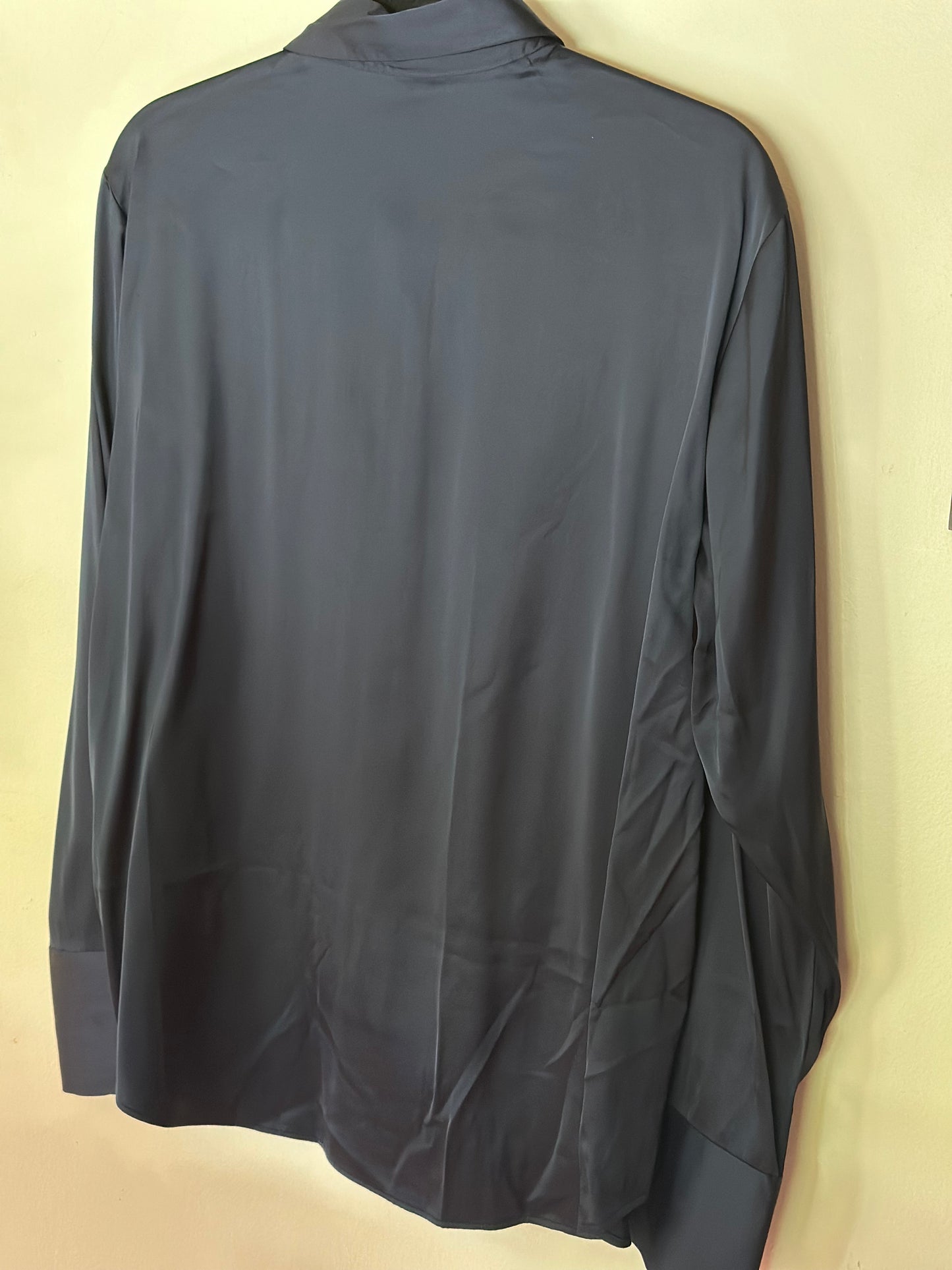 Abercrombie & Fitch | Navy Long-Sleeve Satin Button-Up Shirt